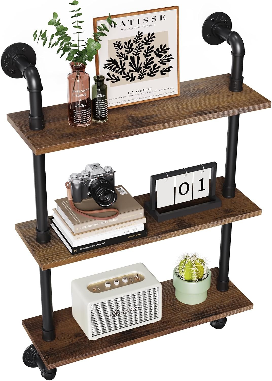 Merapi 3 Tier Rustic Floating Shelves Industrial Pipe Floating Shelf | Wall Mounted for Wall, Kitchen Storage Shelves, Coffee Bar Shelf Organizer, Bathroom Wall Shelves, Living Room Wall Decor