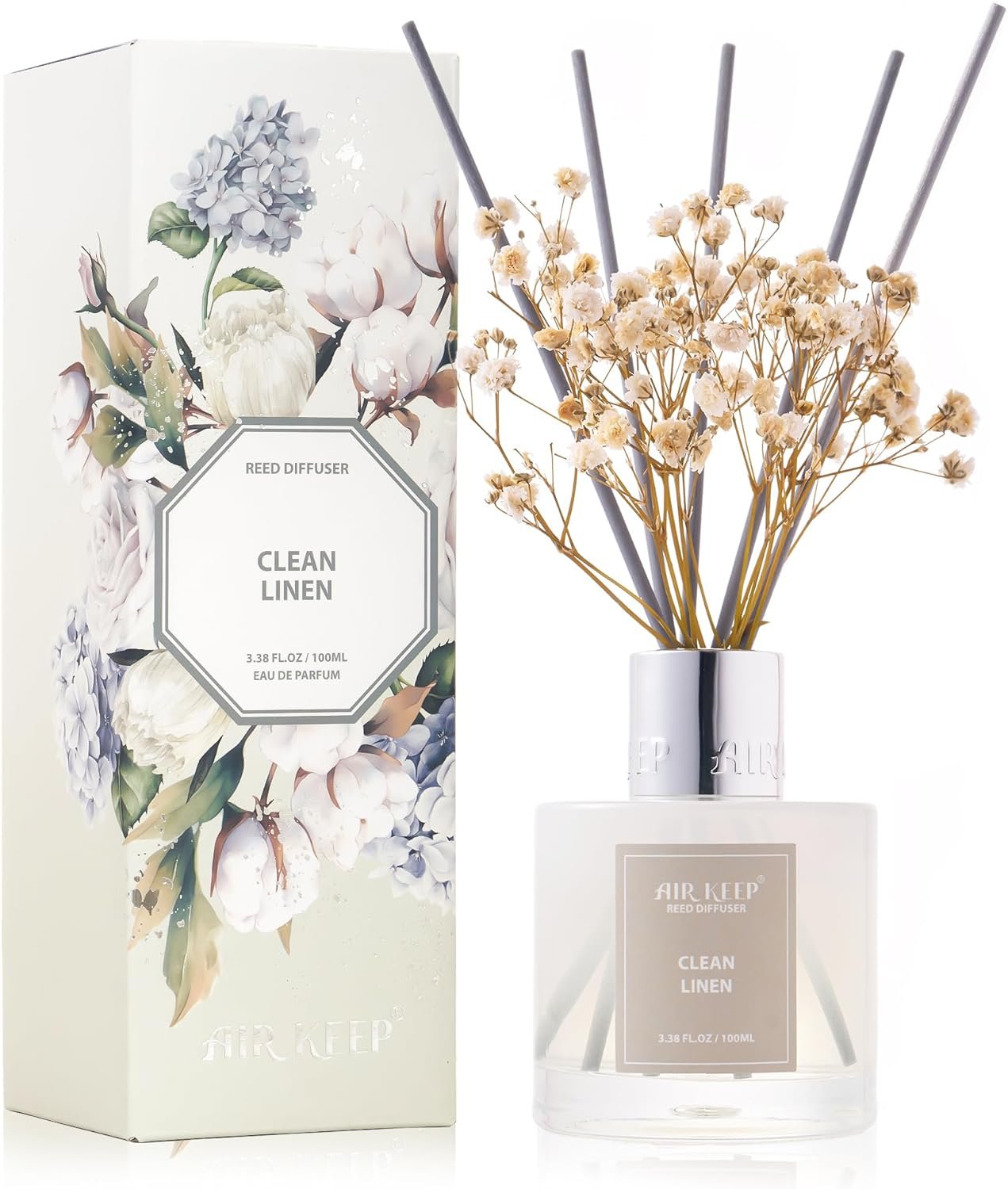 Reed Diffuser Set,3.38 fl oz (100 ml) – Clean Linen Oil Diffusers with 8 Reed Sticks,Home Fragrance Reed Diffuser for Bathroom Shelf Decor