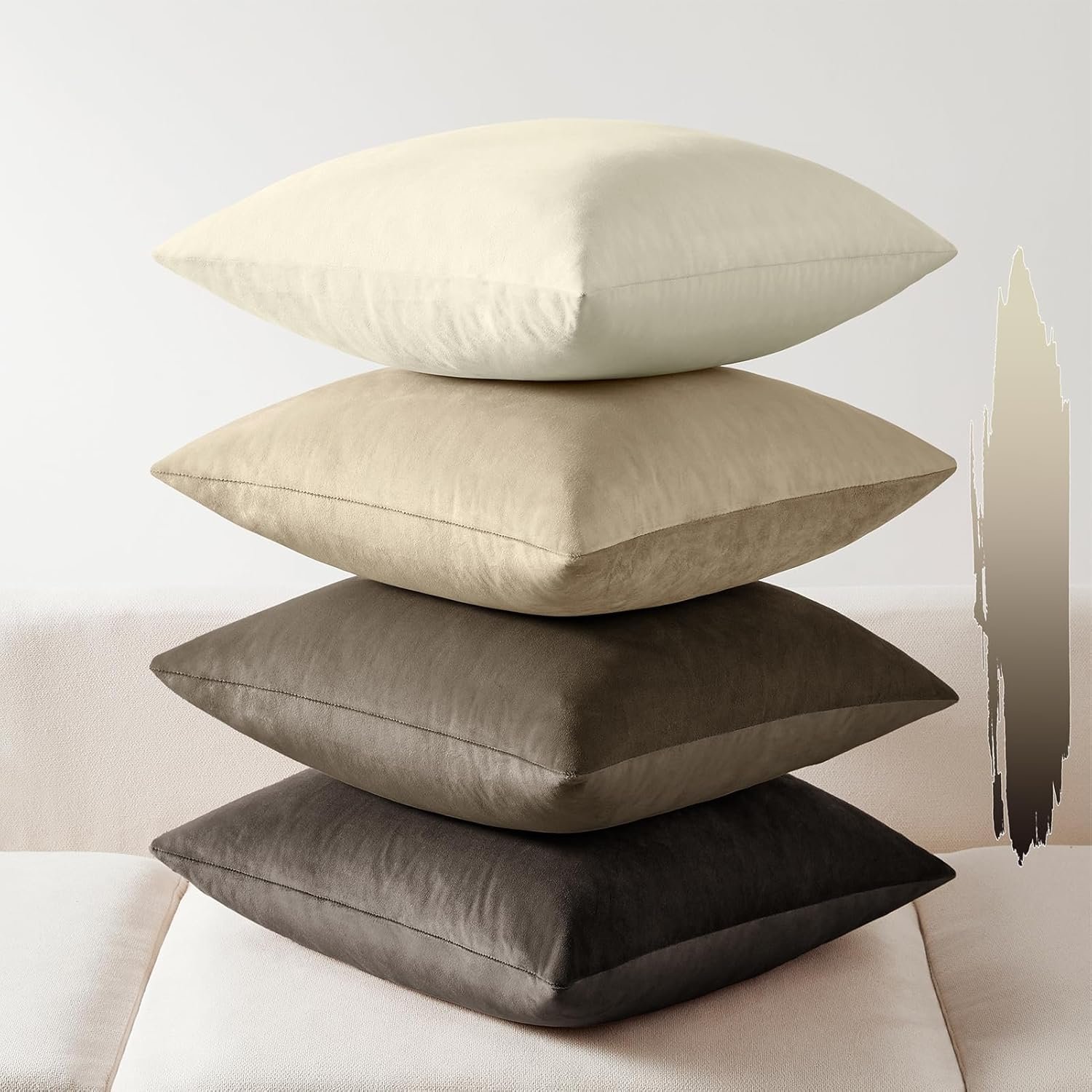 Softalker Velvet Throw Pillow Covers 18×18 Set of 4, Luxury Soft Plush Decorative Pillow Cases, Rich Texture Neutral Modern Cushion Covers for Sofa Couch Bed Home Decor Living Room – Brown Gradient