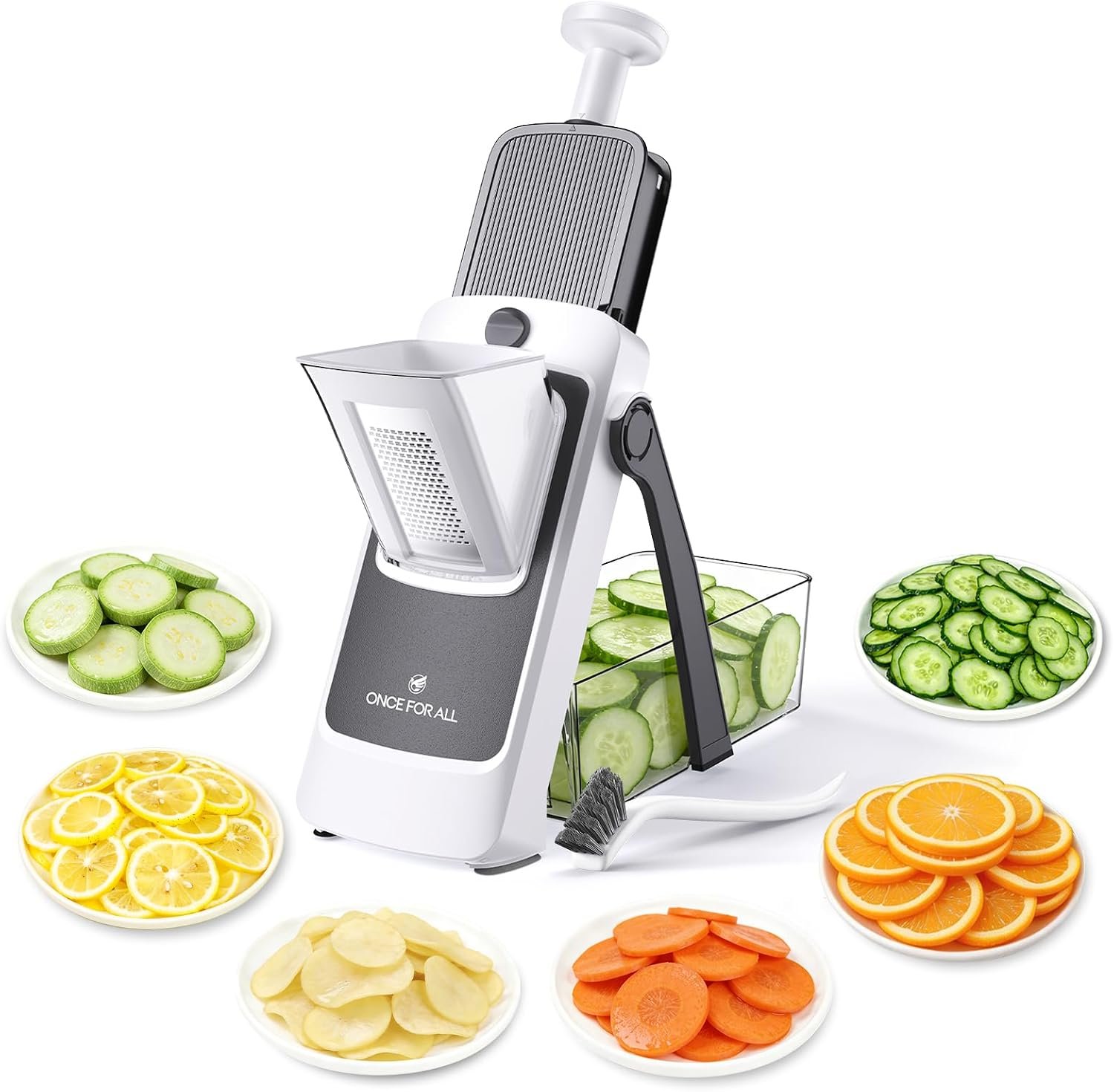 ONCE FOR ALL Safe Mandoline Slicer For Kitchen, Food Veggie Slicer, Gray | 4th Gen, Adjustable Thickness 0.1-8 mm Vegetable Slicer For Food, Fruit Slices, Potato Chips, Fast Meal Prep, Only Slicer