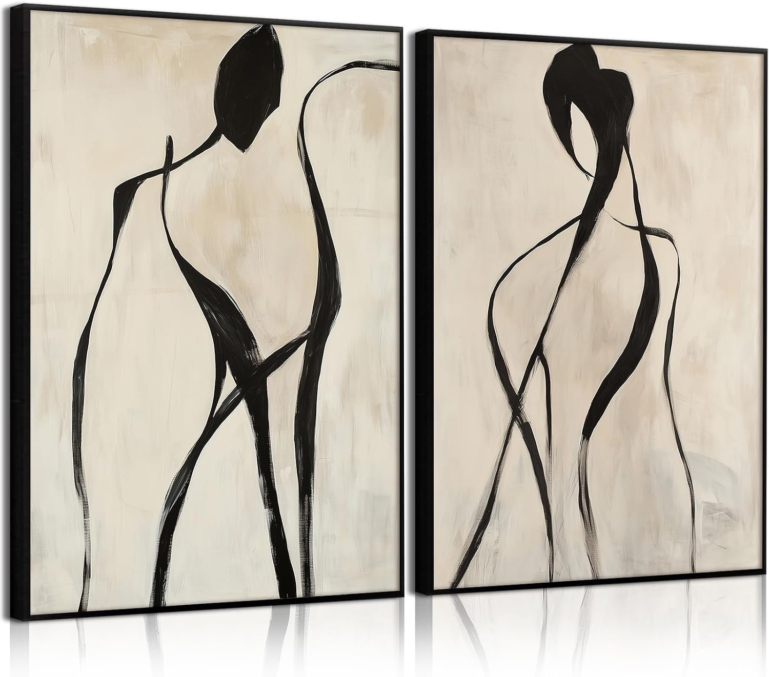 Minimalist Woman Line Wall Art Black and White Poster Abstract Modern Canvas Wall Art Decor Female Figure Painting Mid Century Beige Prints for Living Room Bedroom 12×16 Inch Unframed Set of 2