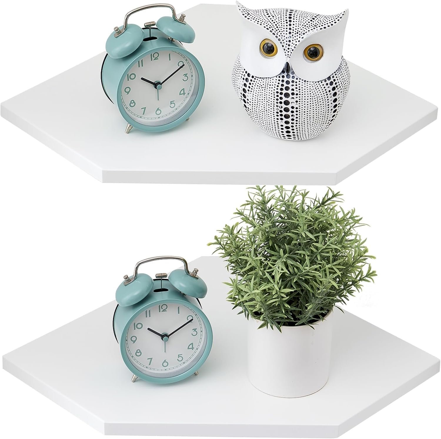 Corner Floating Shelves, White Corner Wall Shelf Set of 2, Solid Oak Wood Corner Shelves Wall Mount Shelf with Wire Hole Small Plant Display for Kitchen Living Room Bedroom