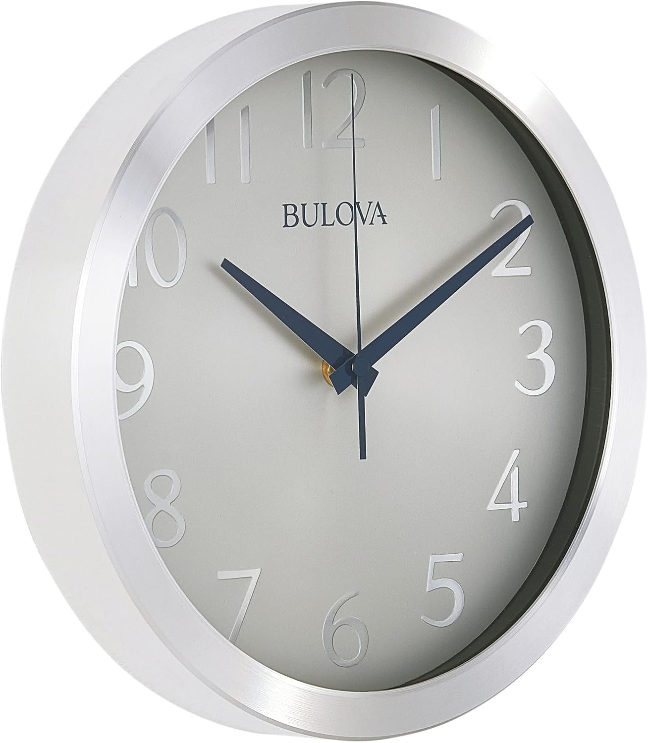 Bulova Winston Wall Clock C4844 | 10″ Diameter | Metal Design with Diamond Cut Edges | Silent Sweep Quartz Movement | Easy-to-Read Arabic Numerals