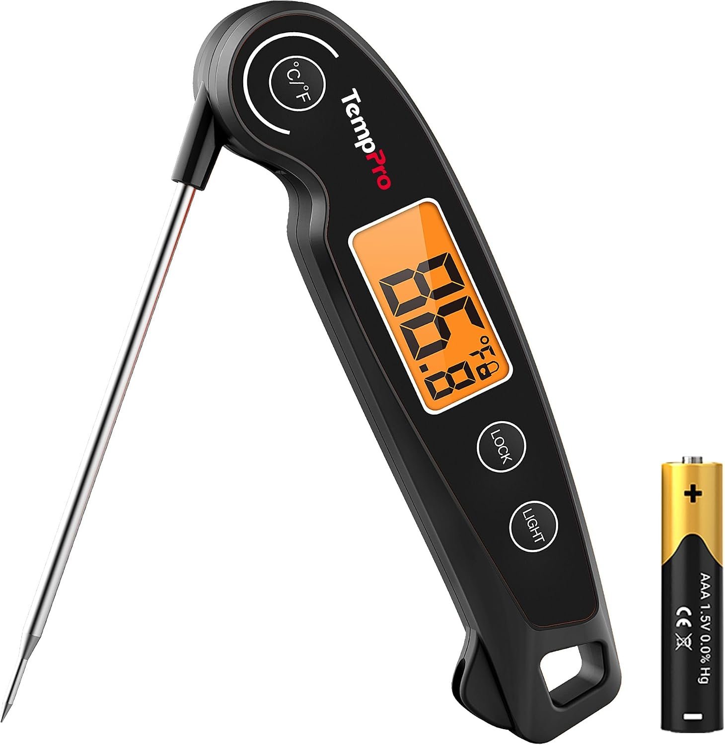 TempPro TempSwift Instant Read Meat Thermometer for Cooking | Waterproof Digital Food Thermometer with Large Backlit LCD, Kitchen Thermometer for Grilling, Smoking & Candy Making