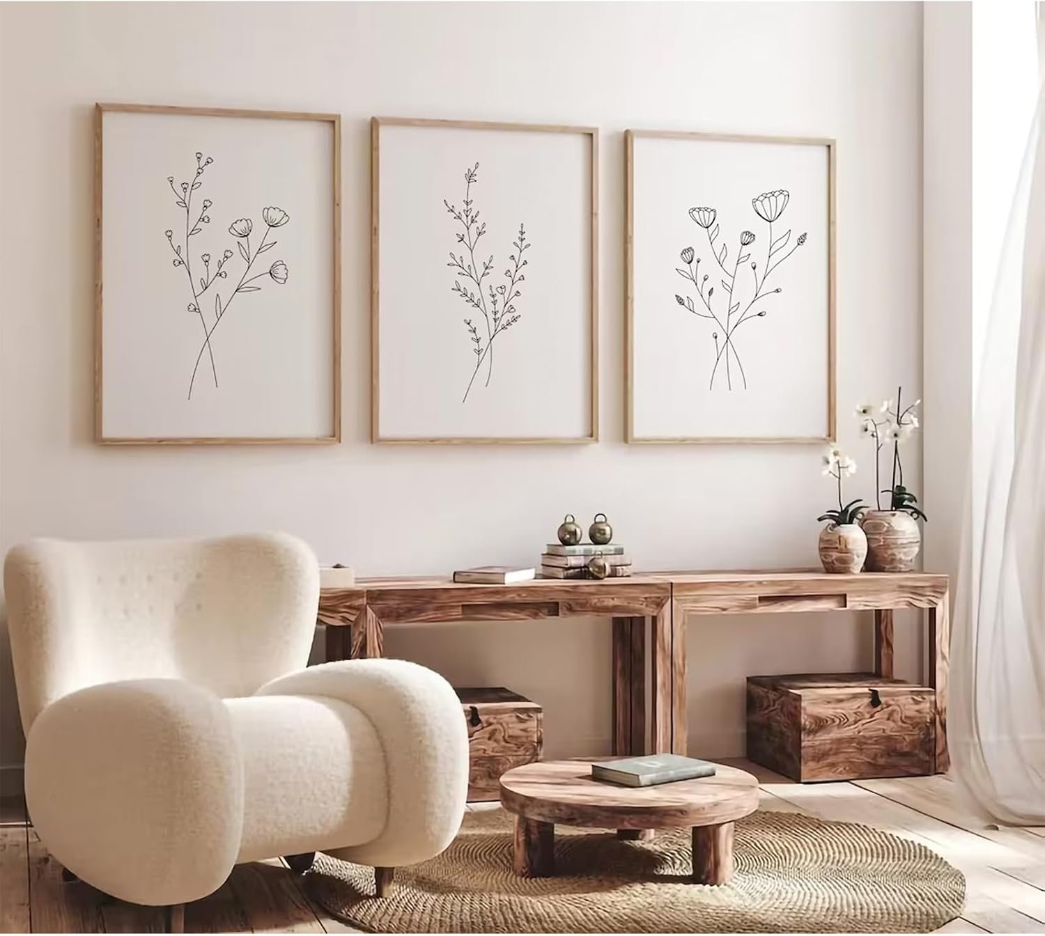 Baccone Flower Line Wall Art Set of 3 Botanical Canvas Wall Decor Floral Minimalist Wall Art Abstract Plant Pictures Flower Line Prints Black White Floral Artwork for Room Bedroom 12×16 Inch Unframed
