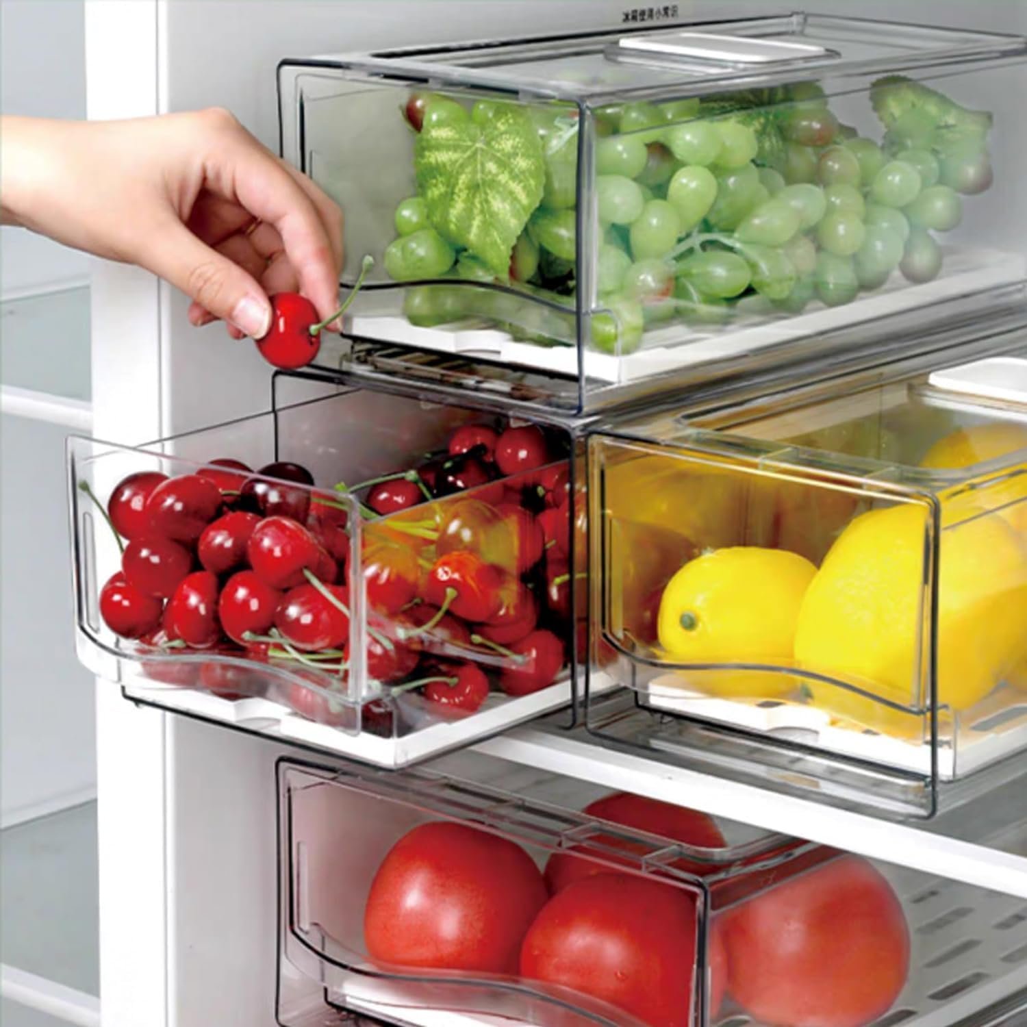Fruit Storage Containers for Fridge with Strainer, BPA-Free Fridge Organizers and Storage, Stackable Clear Pull Out Refrigerator Organizers Drawer for Fruit,Vegetable,Produce,Berry,Food (2 Pack)