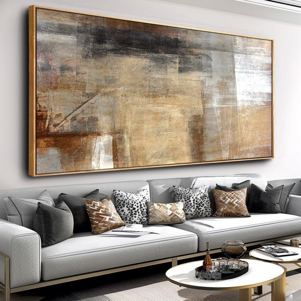Wall Art Abstract Wall Decor Yellow Black Ink Canvas Painting Modern Artwork for Living Room Bedroom Dining Room Home Office Decor 20″x40″ with Framed