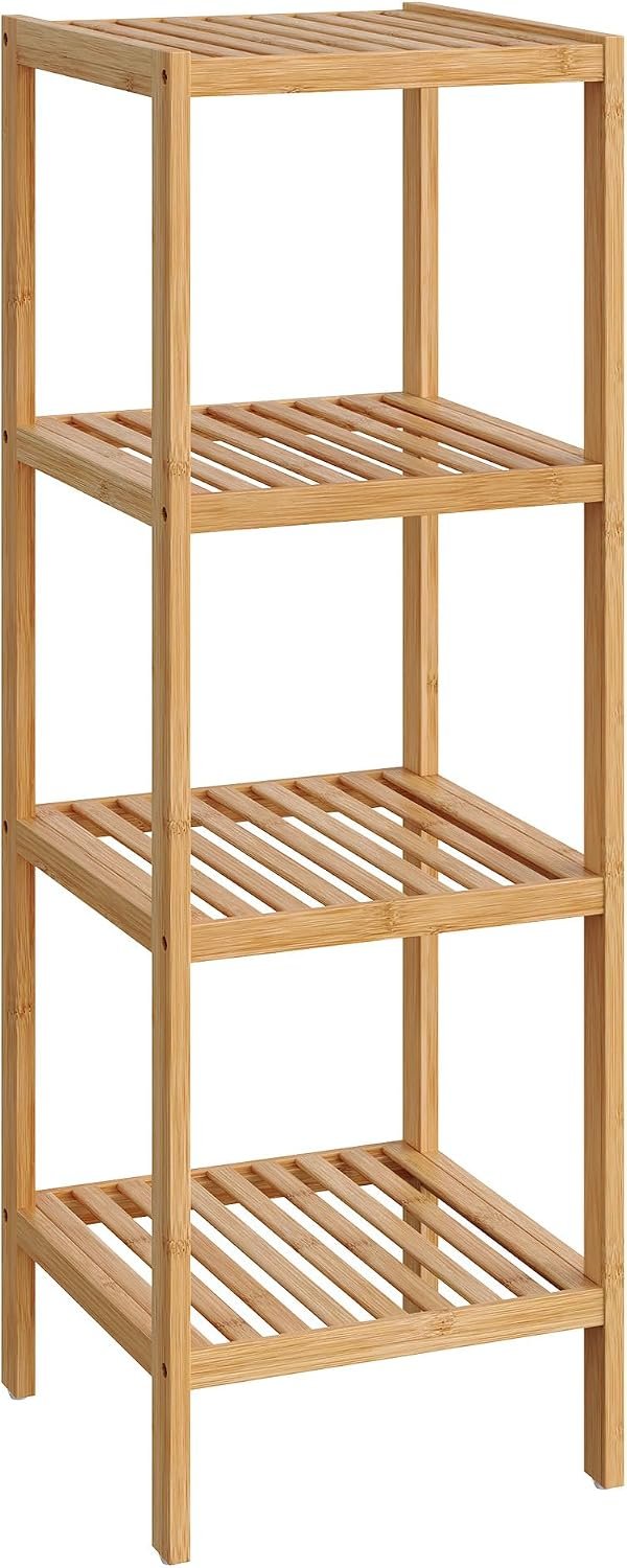 SONGMICS 4-Tier Bamboo Shelf, Narrow Bathroom Shelf, Standing Towel Rack, Corner Rack, for Kitchen, Living Room, Bedroom, Entryway, Bathroom, Natural UBCB54Y