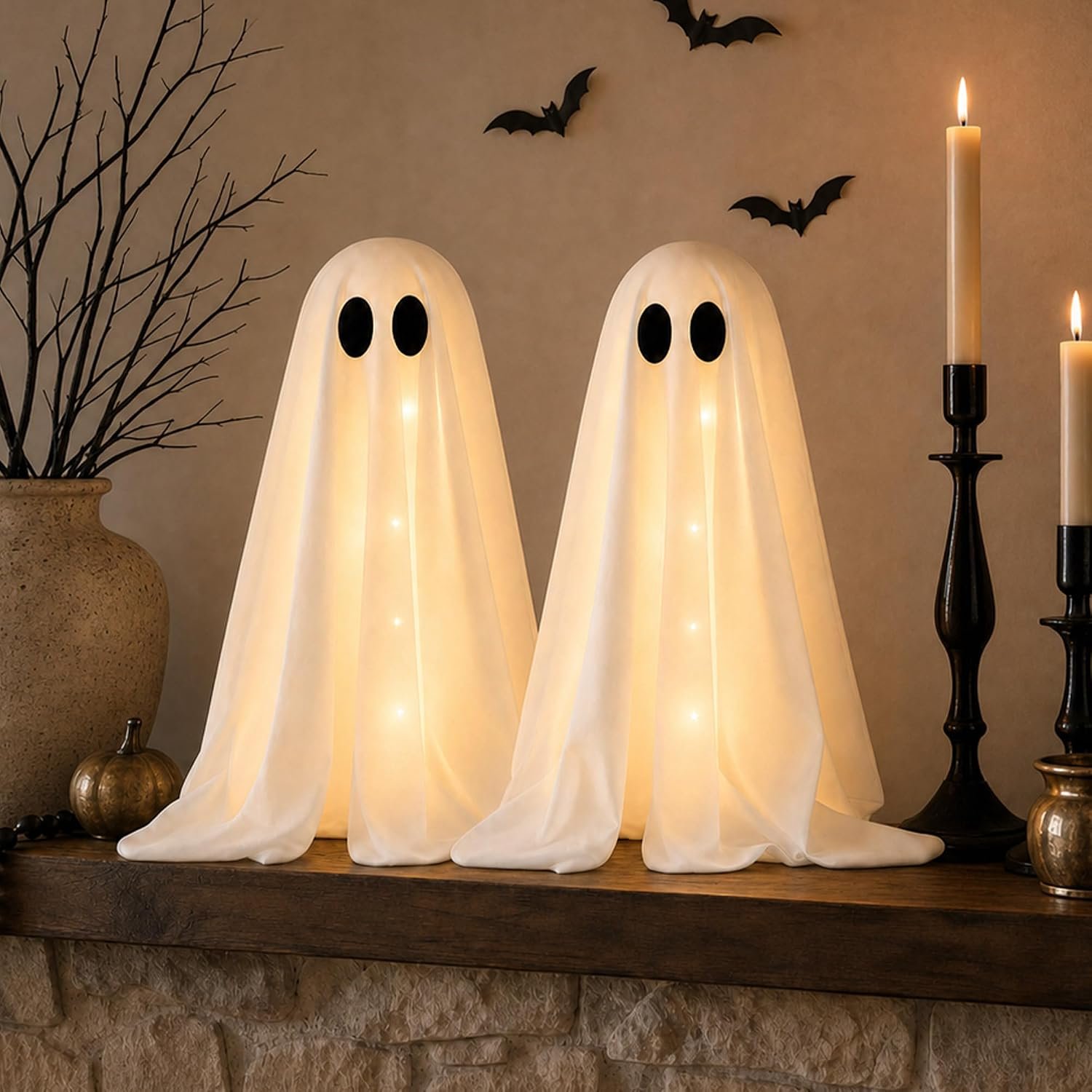 Halloween Decorations -2 Packs Spooky Light Up Ghosts with Lights | Scary Ghost for Halloween Decor Indoor Party Home Table Room Kitchen and Fireplace Decor