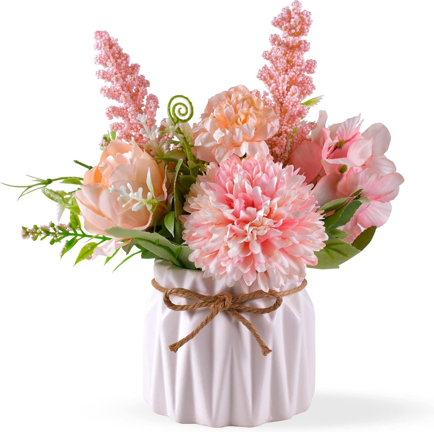 Artificial Potted Flower Pink Desktop Decoration Indoor for Home and Office | Small Ceramic Vase Fake Flower Plants, Faux Flowers Hydrangea Decora for Table,Bookshelf,Bedroom,Living Room,Party.(Pink)