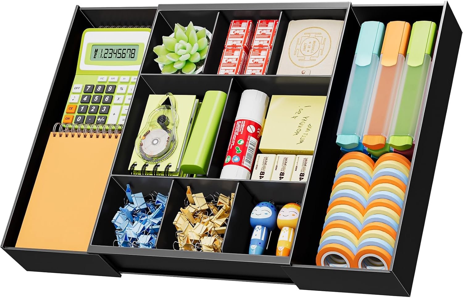 Marbrasse Expandable Desk Drawer Organizer, Clear Plastic Drawer Organizer Tray with 10 Adjustable Compartments, Desk Organizers and Accessories, 5 Drawer Dividers for Office Supplies, Makeup(Black)