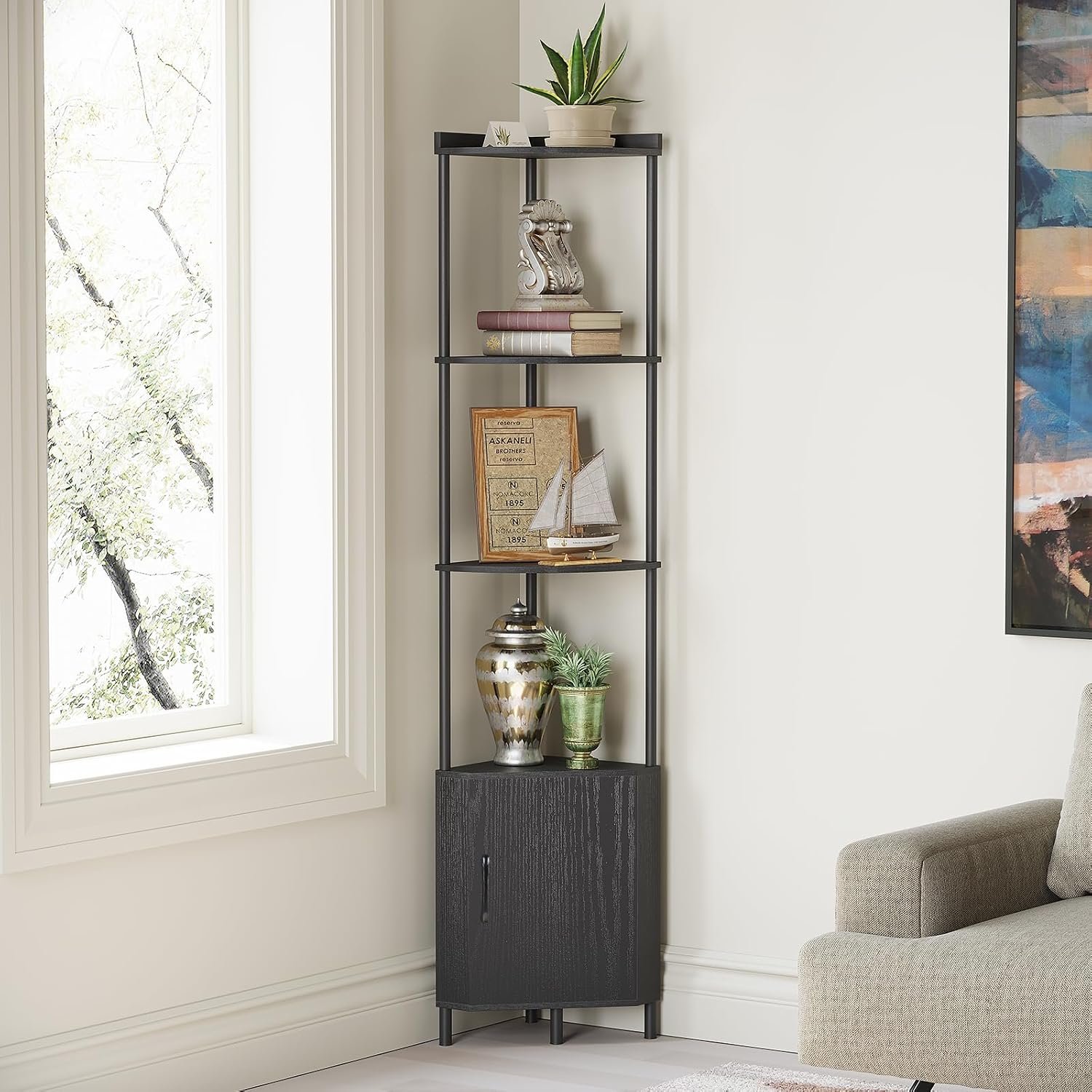 SUNMORY 5 Tier Corner Cabinet, 65.4″ Tall Corner Shelf with Storage, Display Shelf Corner Shelves for Living Room Decor, Wall Corner Bookshelf, Plant Stand for Bedroom, Bathroom, Kitchen, Small Space | Display Shelf Corner Shelves for Living Room Decor, Wall Corner Bookshelf, Plant Stand for Bedroom, Bathroom, Small Space