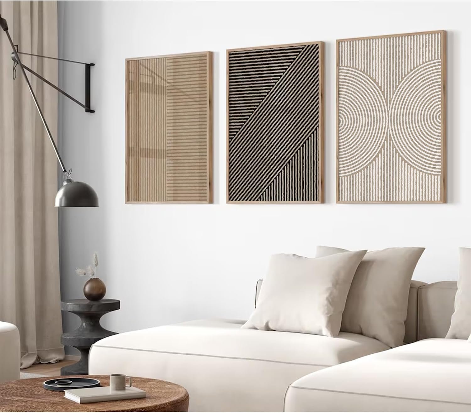 Boho Modern Wall Art Pictures Neutral Abstract Canvas Wall Decor Minimalist Line Wall Art Beige Brown Black Poster Mid Century Painting Artwork for Living Room Bedroom 12×16 Inch Unframed Set of 3