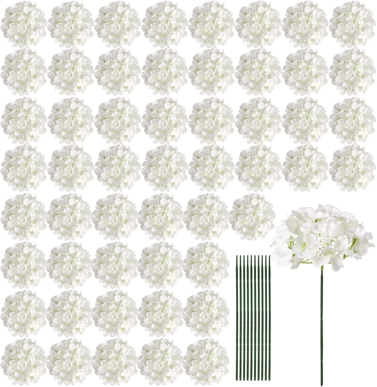 Auihiay 64Pcs Hydrangea Artificial Flowers Bulk, Silk White Hydrangeas | Full Flowers Heads with Stems for Wedding Centerpieces, Home, Garden, Baby Shower, Party Decoration