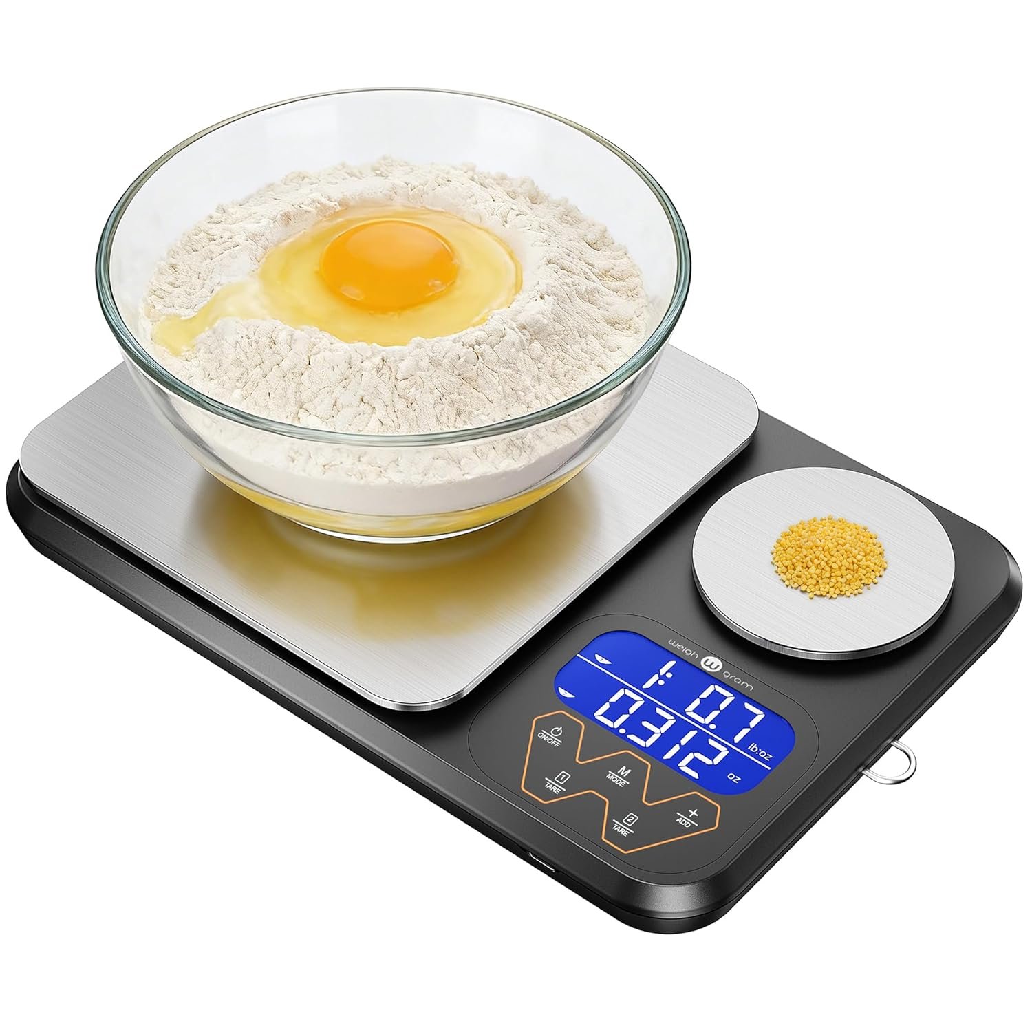 Rechargeable Digital Dual Platform Food Kitchen Scales Weight | 11 lb Large & 1.1 lb Mini with Two Precisions for Sourdough Bread, Baking and Cooking, 3 Units, Tare function, Accumulation
