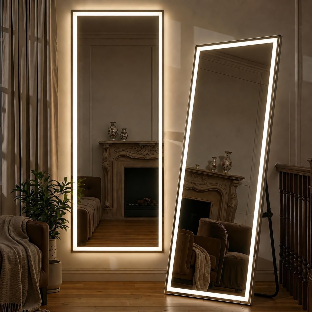Full Length Mirror with Lights, 71″ x 26″ LED Floor Mirror, Full Body Dressing Standing Mirrors with Dimming & 3 Color Lighting, Hanging Mounted Mirrors for Living Room Bedroom Cloakroom