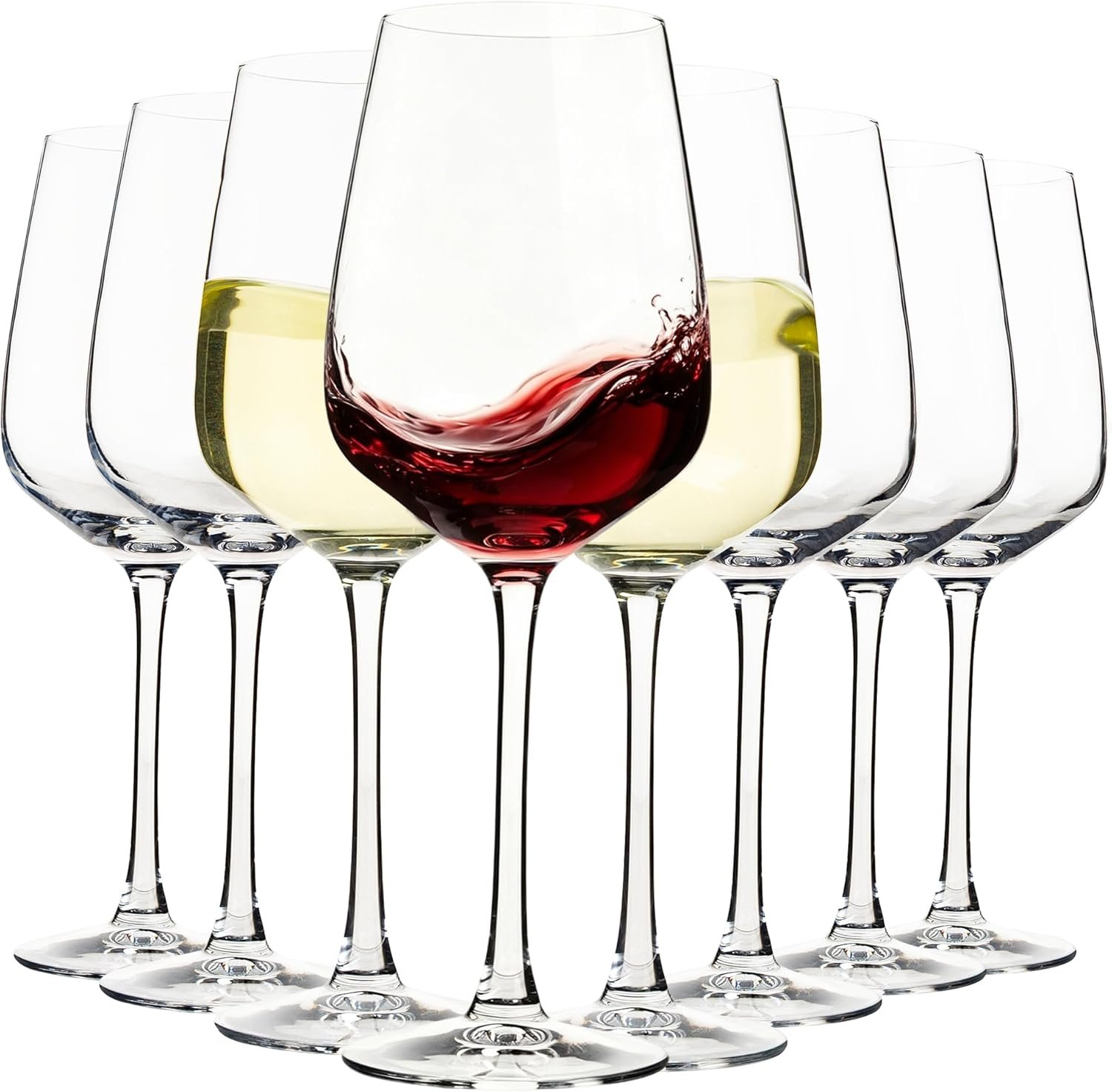 15oz Wine Glasses Set of 8, Thickened Stemmed Glasses for Red/White Wine, Heavy Base Clear Red Wine Glasses for Everyday, Wine Lovers, Parties, Gifts, Dishwasher Safe, 460ml, 8 Piece Set