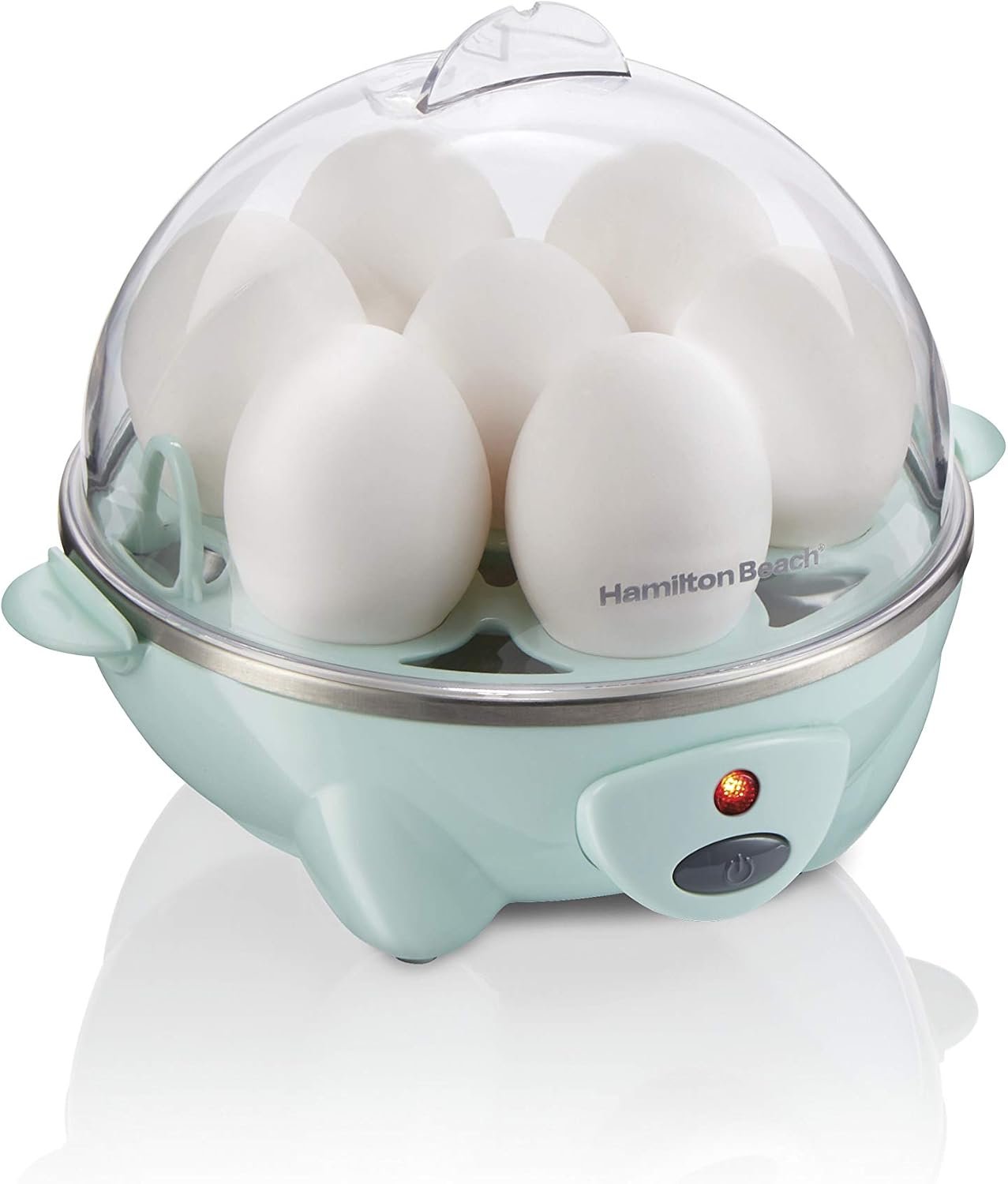 Hamilton Beach 3-in-1 Electric Hard Boiled Egg Cooker | Soft, Medium Or Hard Boiled Eggs | Egg Poacher | Omelet Maker |Vegetable Steamer | Holds 7 Eggs | Mint | 25504G
