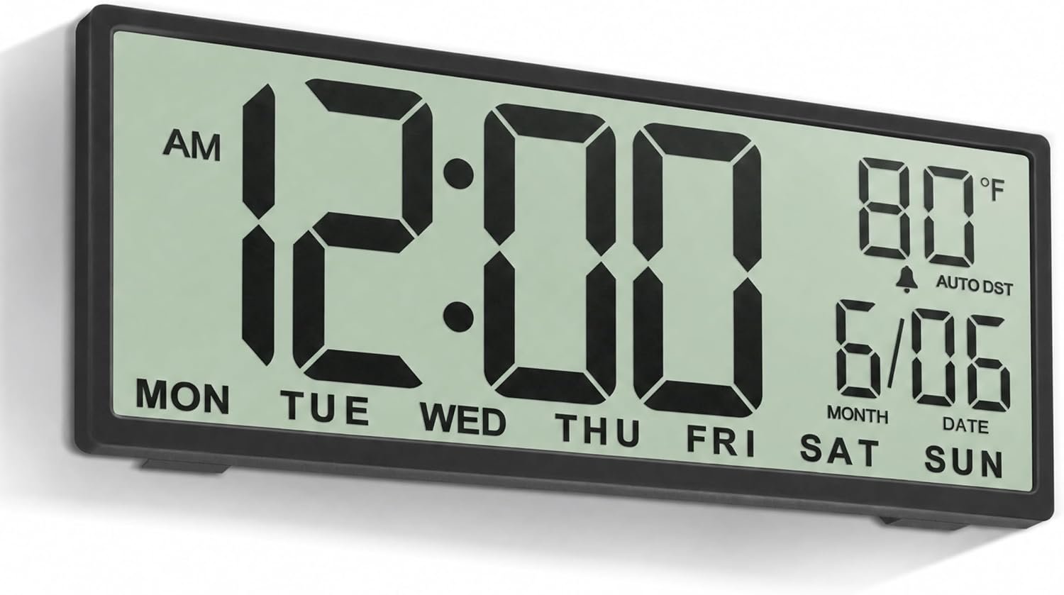 JALL Large Digital Wall Clock Battery Operated, Wall Clock with Big Numbers LCD Display, Digital Clock with Date Day Temperature, Alarm, Auto DST, Clocks for Office, Gym, Bedroom, Elderly- Black