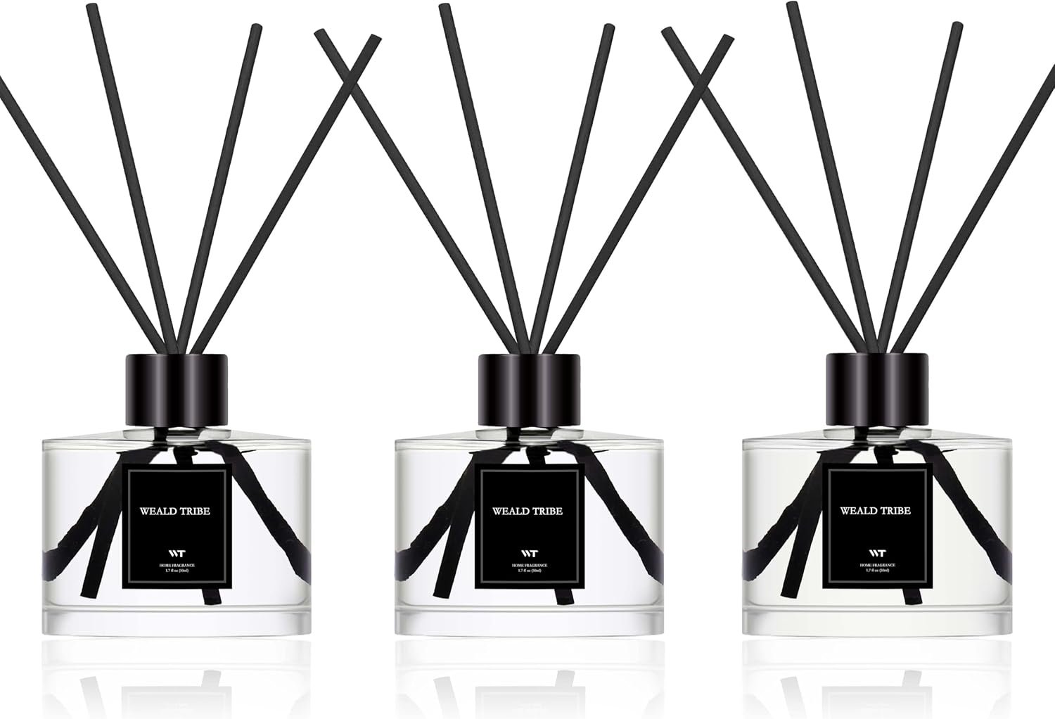 Reed Diffuser Set of 3 for Bathroom Air Fresheners, Oil Diffuser Sticks | Fresh Linen, Ocean, Eucalyptus & Mint Scent(1.7 fl oz Each Pack) Fragrance with 12 Sticks Defusers | Shelf Decor