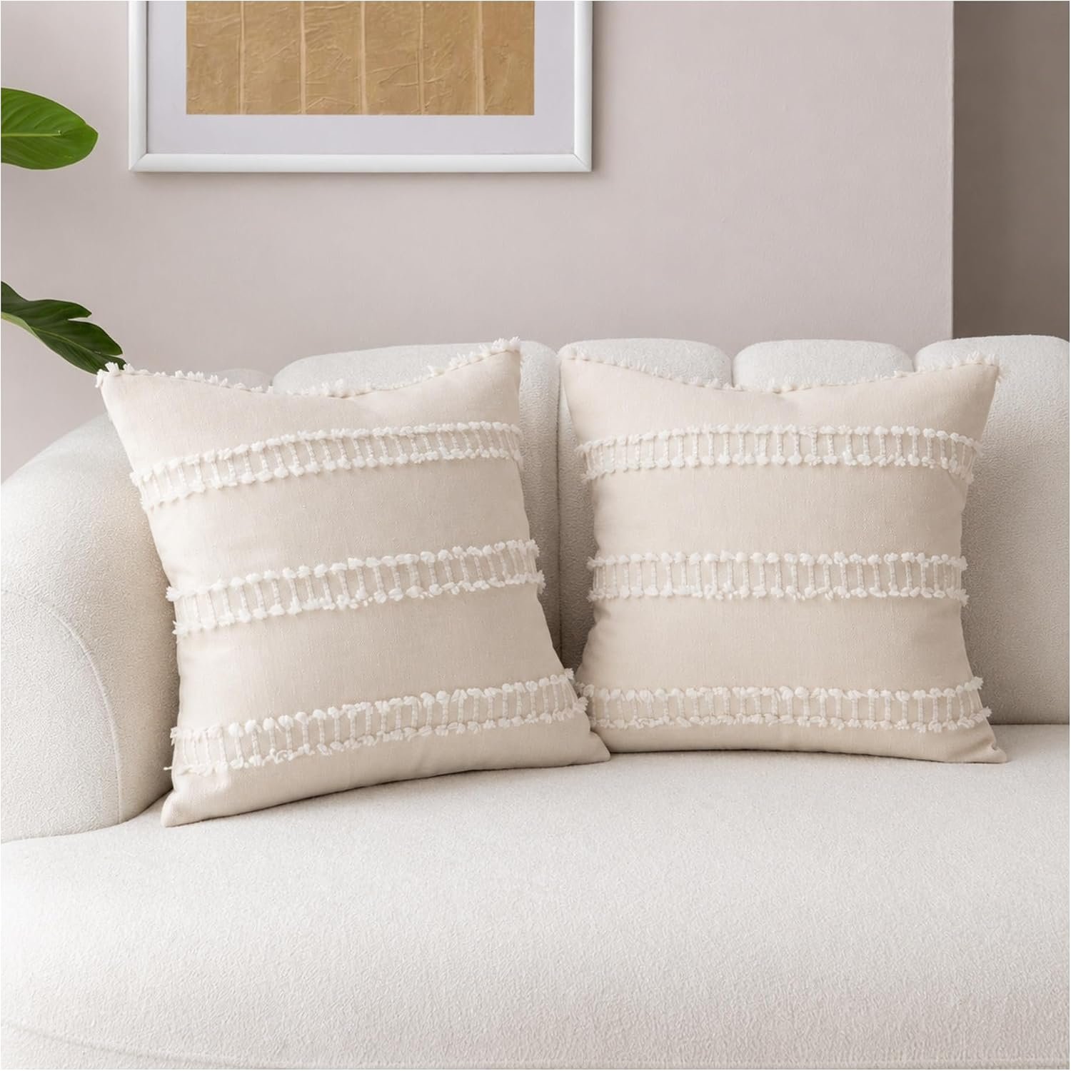 Etavita Tufted Throw Pillow Covers 18×18 Set of 2 – Cotton Polyester Blend Boho Decorative Cushion Cases with Hidden Zipper for Couch Sofa Bedroom