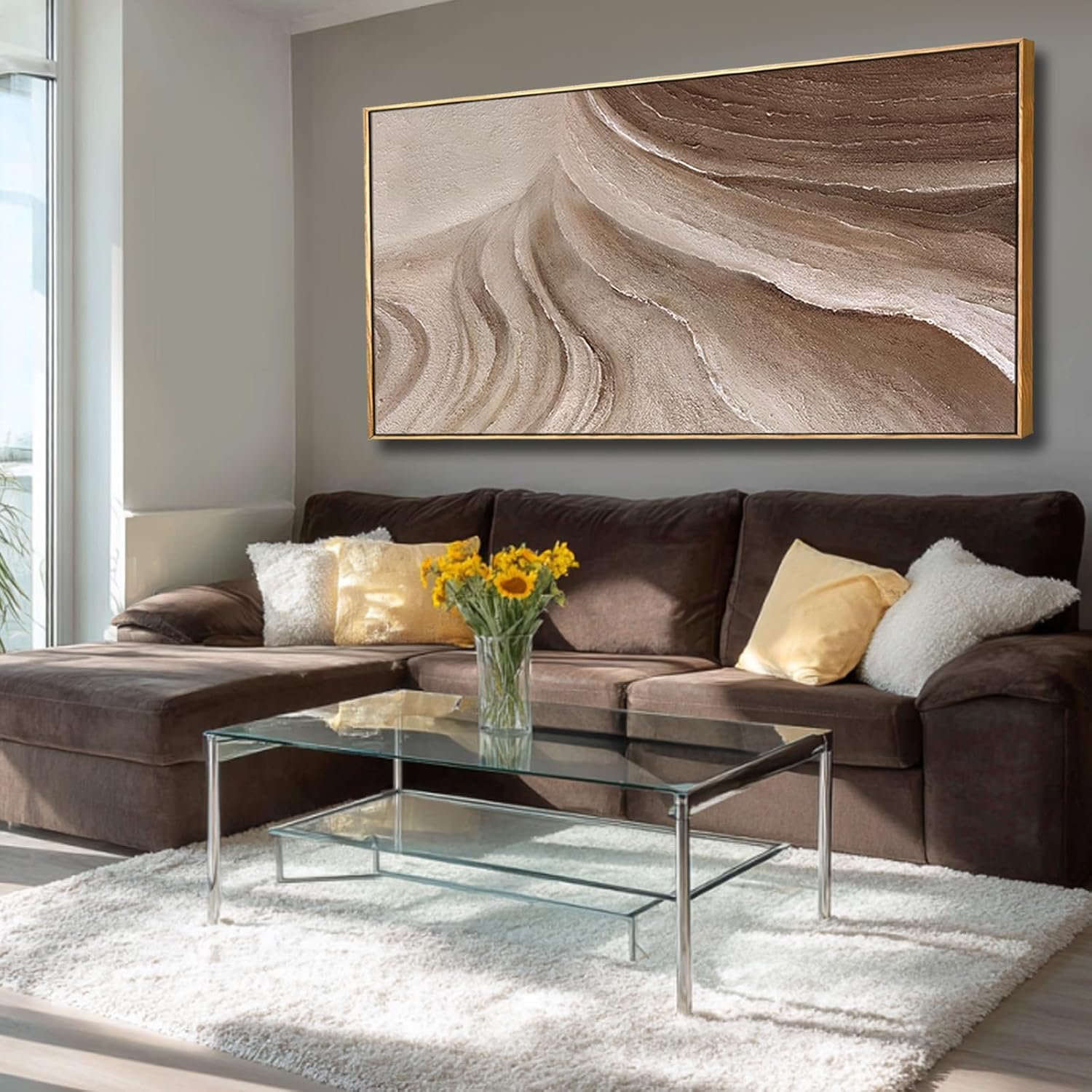 MLART99 Organic Curve Wood Frame Wall Art Living Room Decor 29×58 Inch