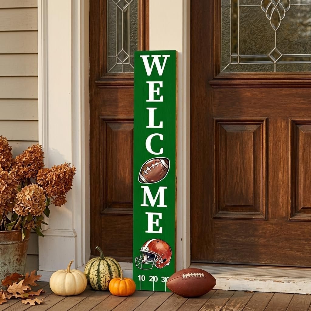 Football Porch Decor for Outdoor – Football Porch Sign for Front Door Sign, Welcome Decorations for Home Wall Indoor Supply Each 47.24 ×7.87 Inches