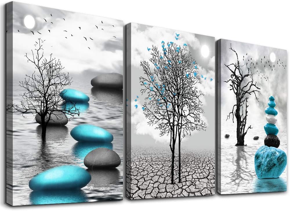 DZRWUBHS Abstract Wall Art for Living Room，3 Piece Modern Canvas Artworks Stones in The Water Zen Wall Decor Minimalist Meditation Picture Painting Prints for Bedroom Bathroom Hallway Home Office