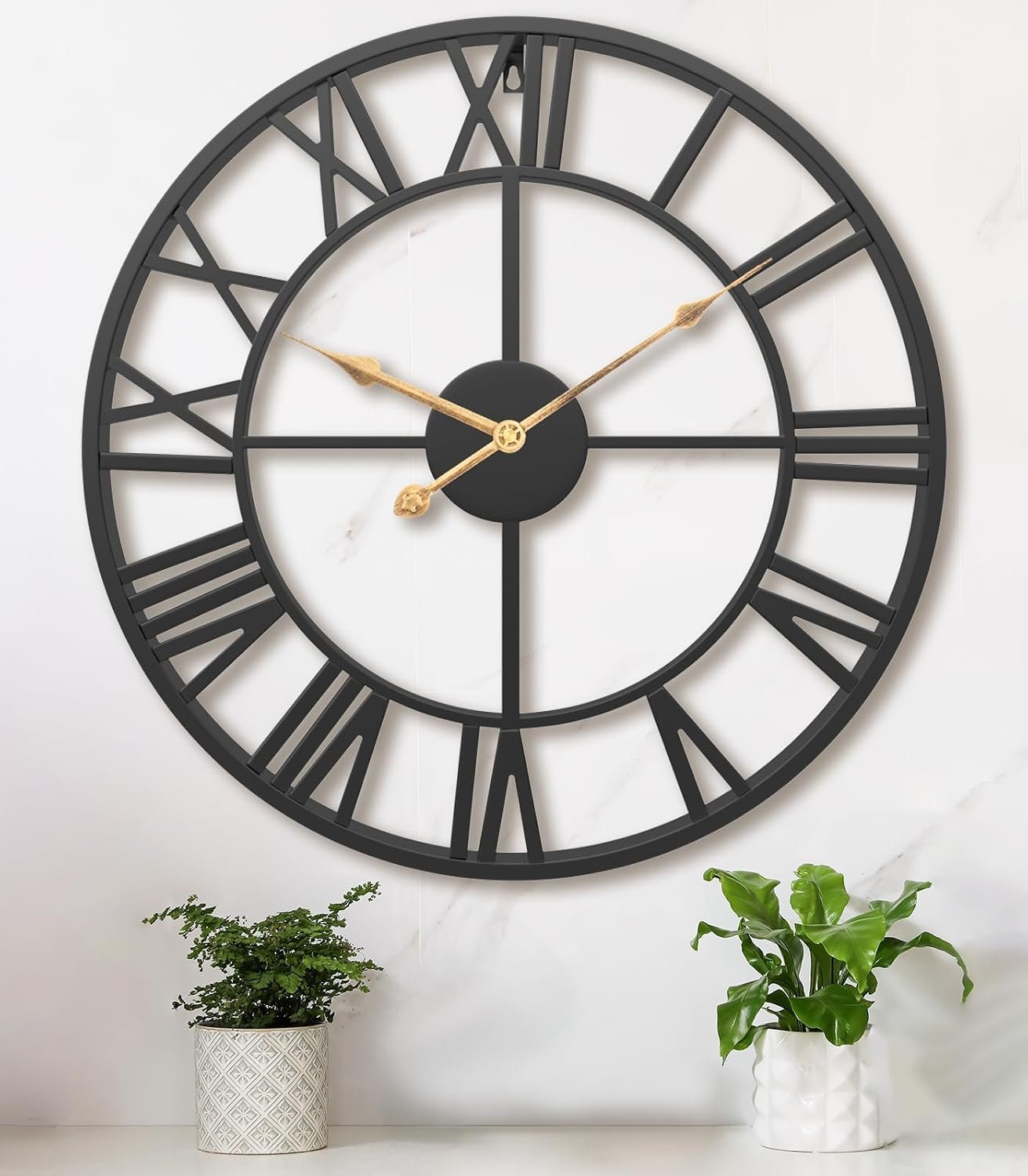 Pytha Sight 30 Inch Black Large Roman Numeral Wall Clocks for Living Room | 30 Inch Extra Giant Oversized Modern Decorative Metal Industrial Wall Clock for Dining Room,Office,Fireplace,Entrance Decor