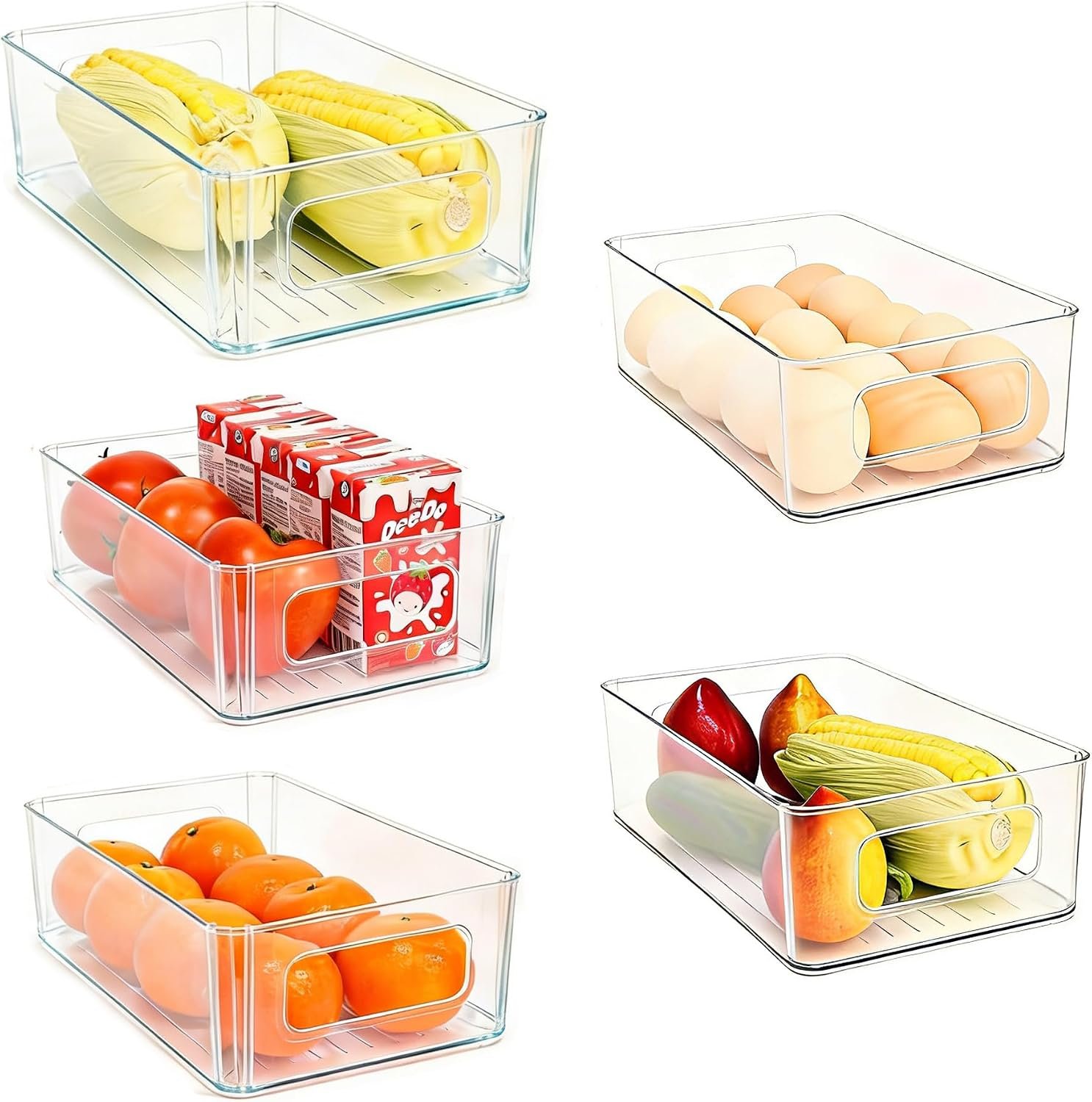 Refrigerator Organizer Bins 5 Pack Stackable Fridge Organizers with Handles Clear Freezer Storage Containers for Pantry, Cabinets,Shelves, Drawer – BPA-Free Plastic Kitchen Organizers