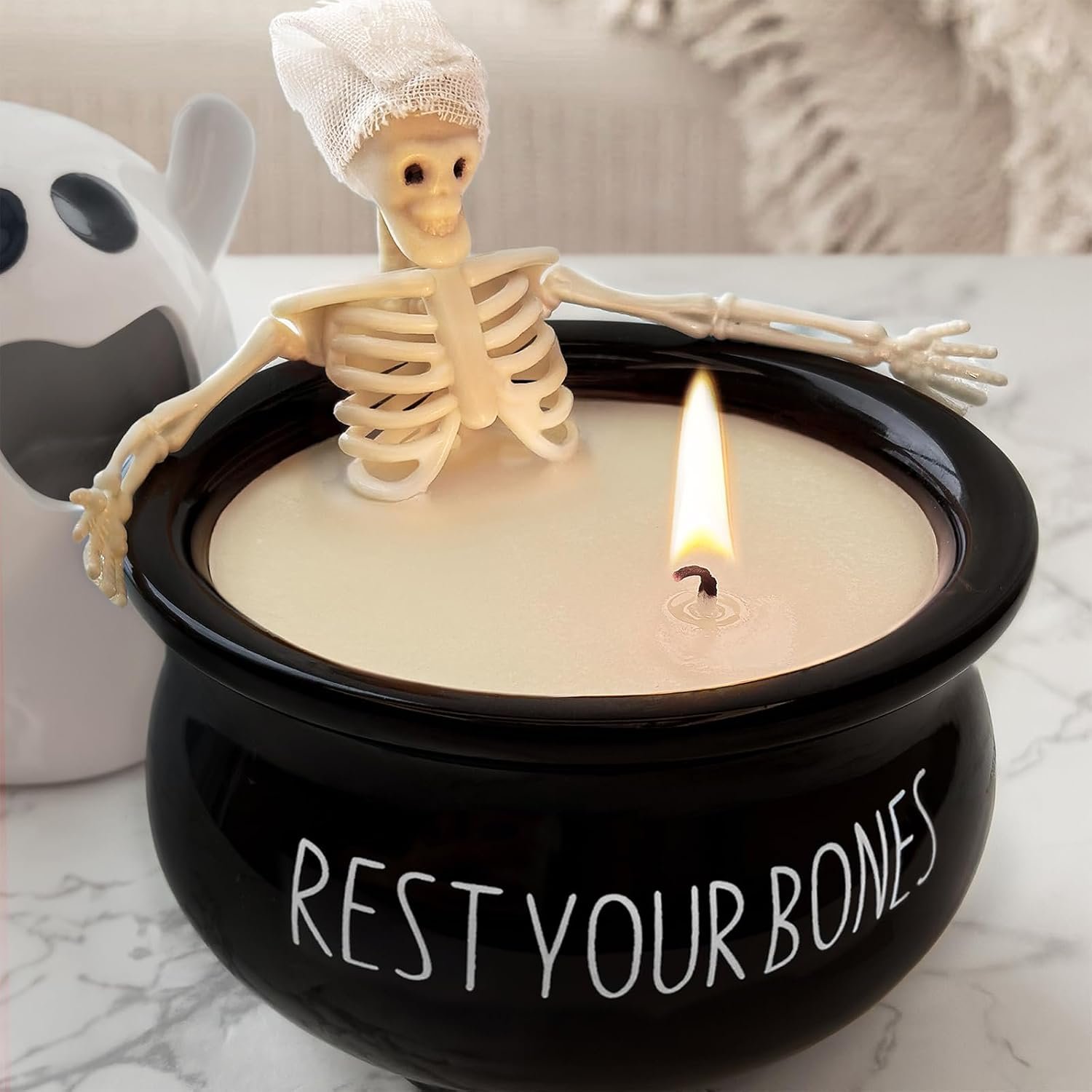 Halloween Decorations Indoor – Cute Skeleton Candles Decor | Spooky Candle Gifts Decoration, Halloween Centerpieces for Tables, for Home Room Mantel Party Kitchen