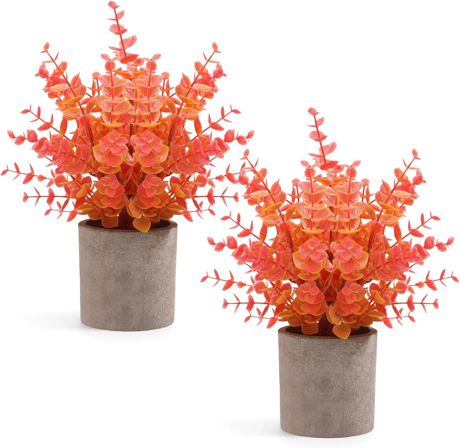 Coferset 2 Pack Small Fake Plants Eucalyptus Potted,Fall Orange | Fall Small Space Artificial Plants for Bathroom Shelf Office Desk Home Farmhouse Room Coffee Table Tray Decor