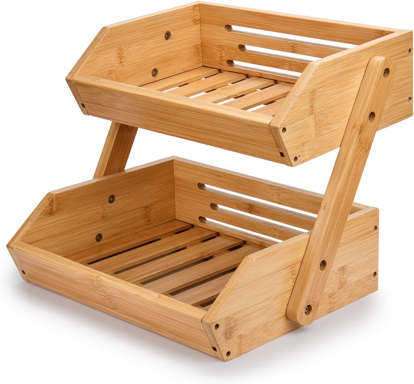 G.a HOMEFAVOR 2-Tier Bamboo Fruit Basket for Kitchen Counter, Self-assembly | Large Fruit Bowl, Vegetable Storage Stand for Fruit Shop, 15 mm Thickness