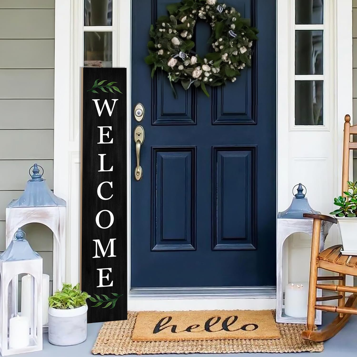 Welcome Wooden Porch Sign 47″ Front Door Rustic Standing Large Welcome Porch Sign for Home Front Door Yard Season Party Decor (Black)