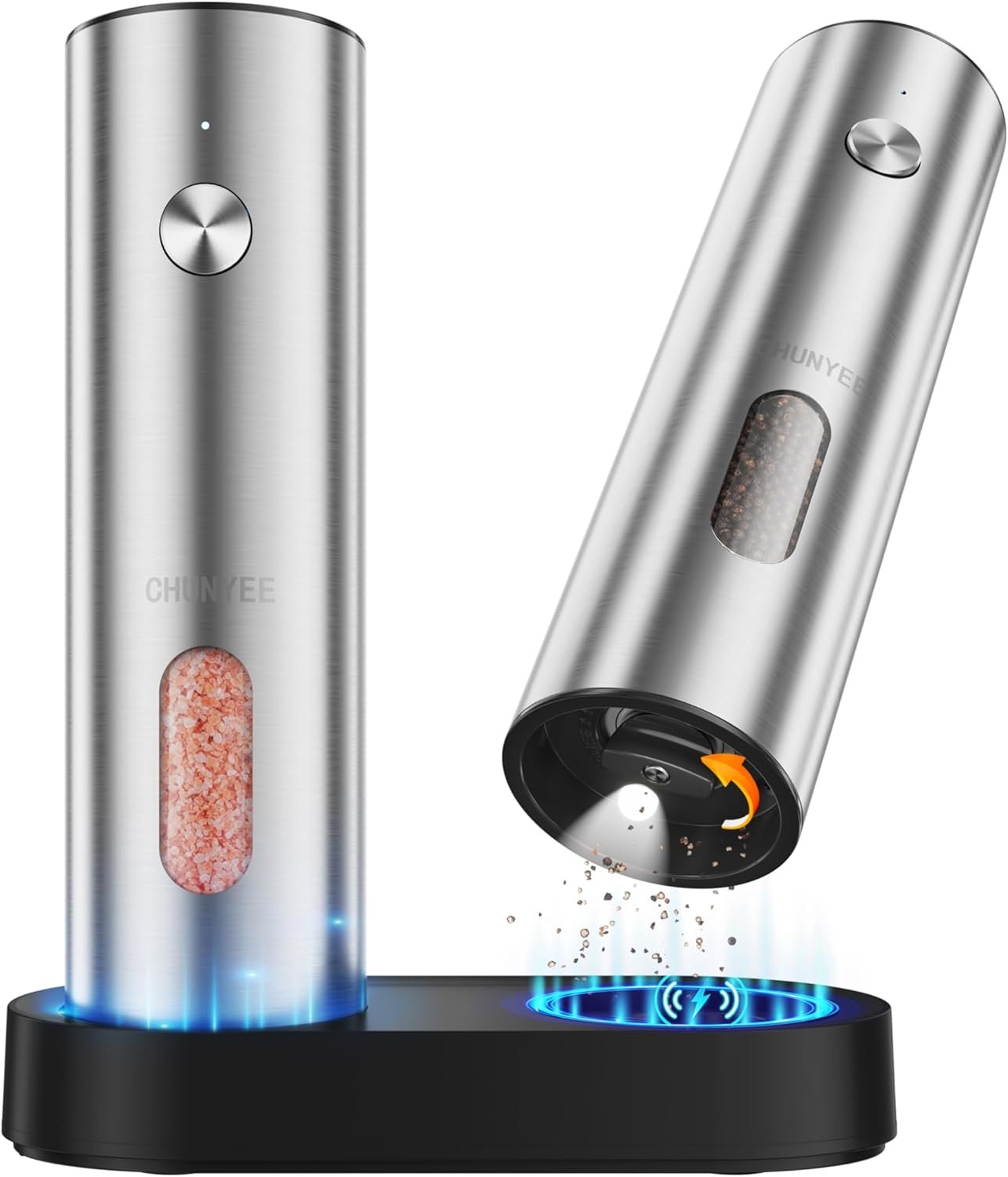 Electric Salt and Pepper Grinder Set with Rechargeable Base – Upgraded Large Capacity, Refillable Pepper Mill Set with LED Light & Adjustable Coarseness, Ideal for Kitchen, Outdoor, BBQ & Gift Giving