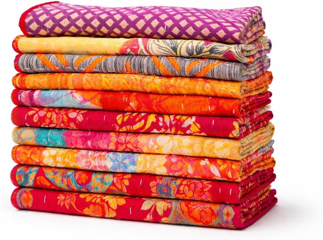 100% Cotton Cloth Napkins Multicolor 10 Pcs Vintage Kantha Napkin Kitchen Towels Table Decor Napkins, Washable, Reusable, Soft & Absorbent for Dining 16 x 16 Inches