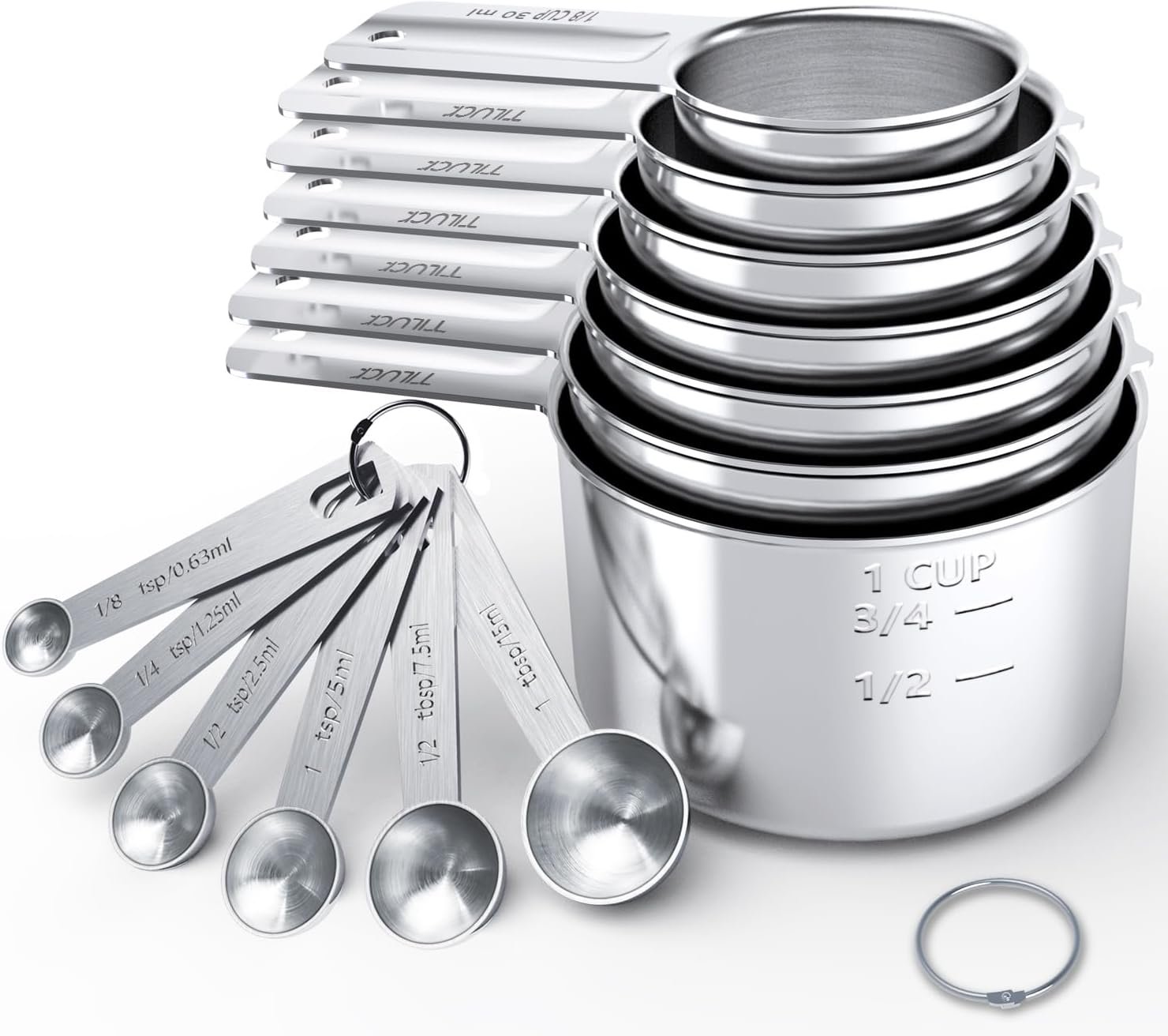 TILUCK Stainless Steel Measuring Cups & Spoons Set,Coffee Scoop Spoon | Kitchen Gadgets for Cooking & Baking,Set of 13