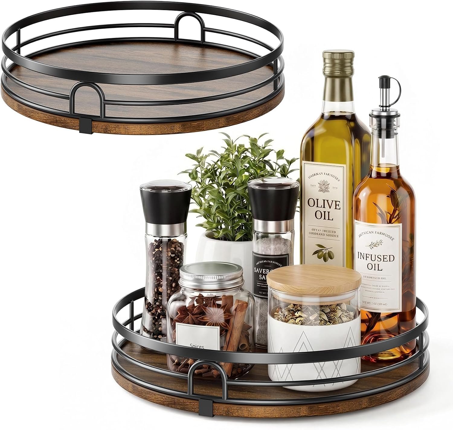2 Pack 9″ 10″ Lazy Susan Turntable Organizer for Table Top | Round Wooden Lazy Susan for Cabinet, Countertop, Pantry, Spice, Kitchen, Bathroom Vanity, Coffee, Home Decor