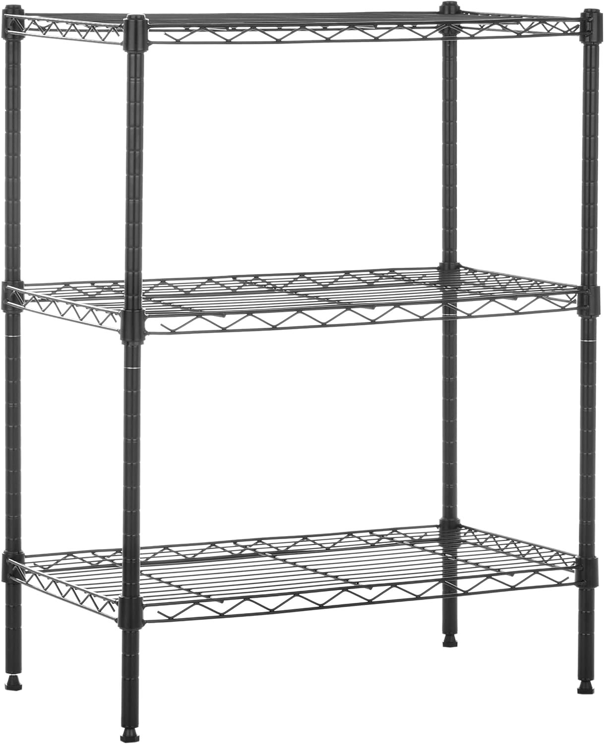 Amazon Basics 3-Shelf Adjustable Heavy Duty Steel Wire Rack Storage Shelving Organizer with Storage Space, Versatility and Ease of Use for Kitchen, Garage, 23.2″ L x 13.4″ W x 30″ H, Black