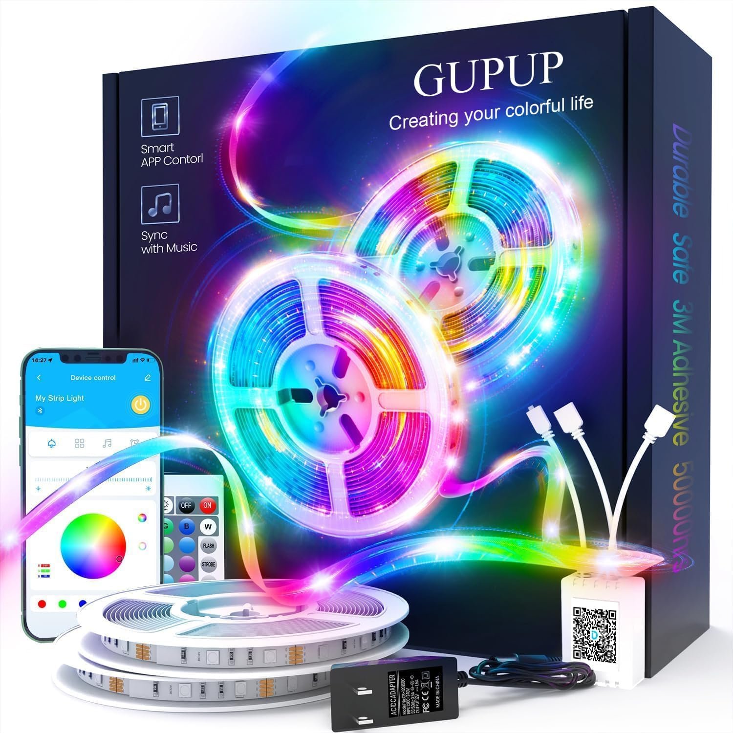 GUPUP LED Lights Strip 100 FT, LED Lights for Bedroom 100ft, RGB Rope Light for Room, Bluetooth APP Control,Color Changing Strip, Sync with Music,para Cuarto, for Bedroom Home Party Decoration | Bluetooth APP Control,Color Changing Strip, Sync with Music, para Cuarto, for Bedroom Home Party Decoration