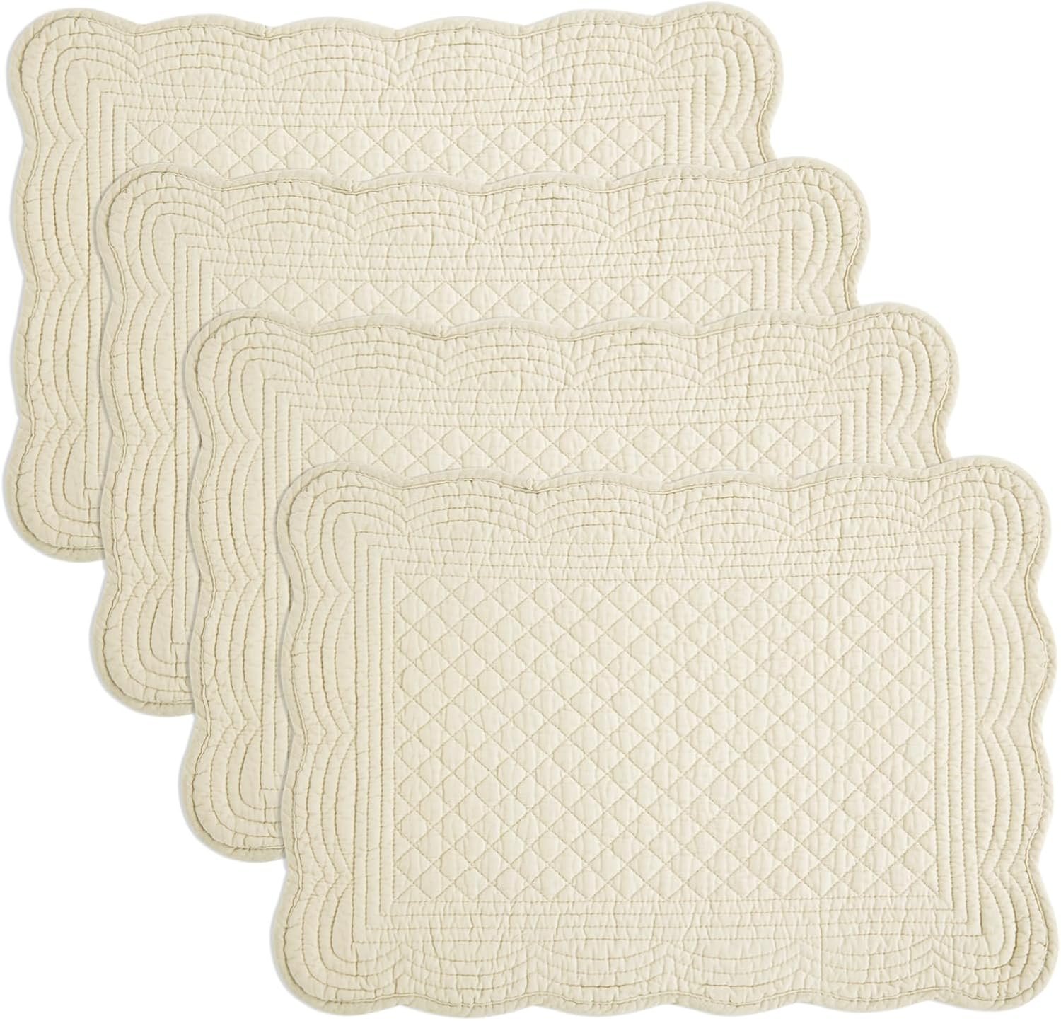 HOMBYS Quilted Placemats Set of 4 Washable-Rectangular Placemats for Kitchen Table-100% Cotton Fabric Rectangular Table Mats-Cotton, (Flax)
