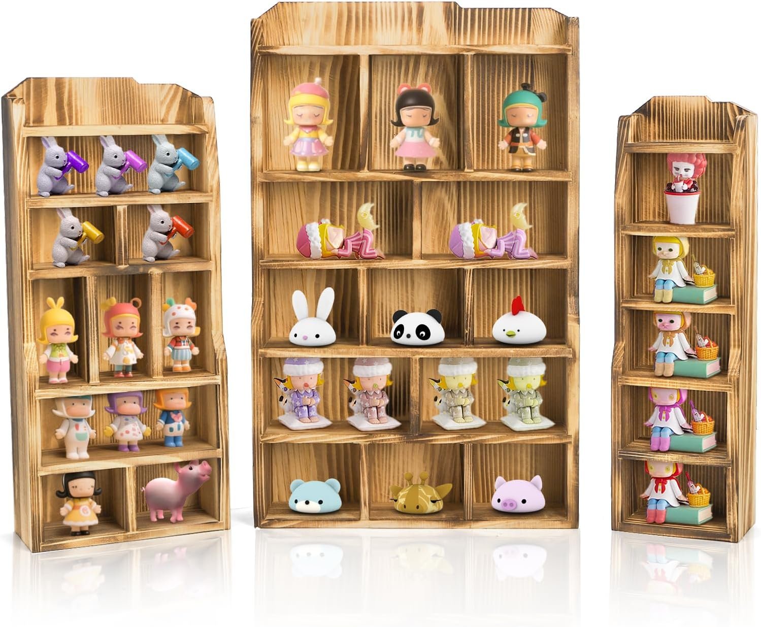 3 Pack Wood Shadow Box with 27 Compartment, 16″ x 10″ x 2.5″ Rustic Cubby Display Shelf, Wall-Mounted Freestanding Floating Shelves, Decorative Collection Display for Figures, Curio