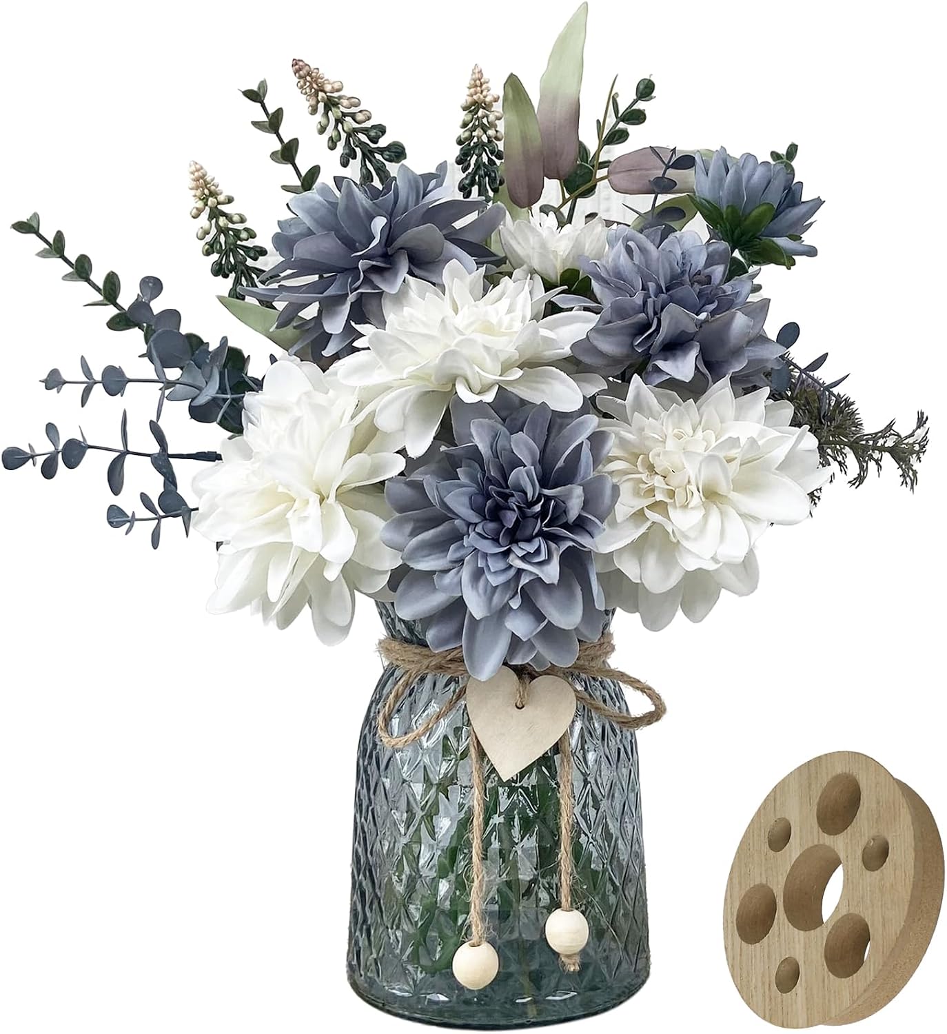 Fake Flowers in Vase,Silk Artificial Flowers in Vase,8 Dahlias | Fake Flowers with Vase for Centerpiece Table Decorations,Coffee Table Decor,Faux Flowers,with a Flower Arrangement Holder