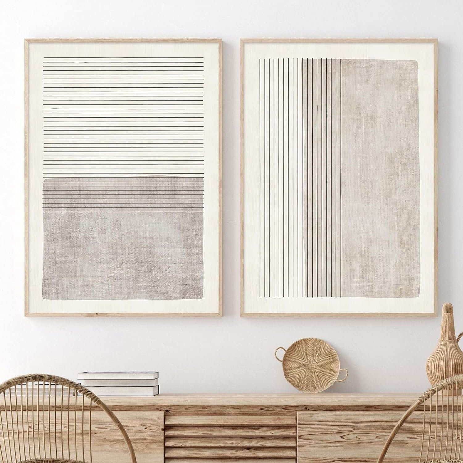 Gray Beige Abstract Wall Art Black Minimalist Line Art Gray Modern Artwork Abstract Gray Painting Minimalist Beige Poster Modern Line Art Prints Neutral Minimalist Wall Art for Bedroom 16x24inx2 No Frame