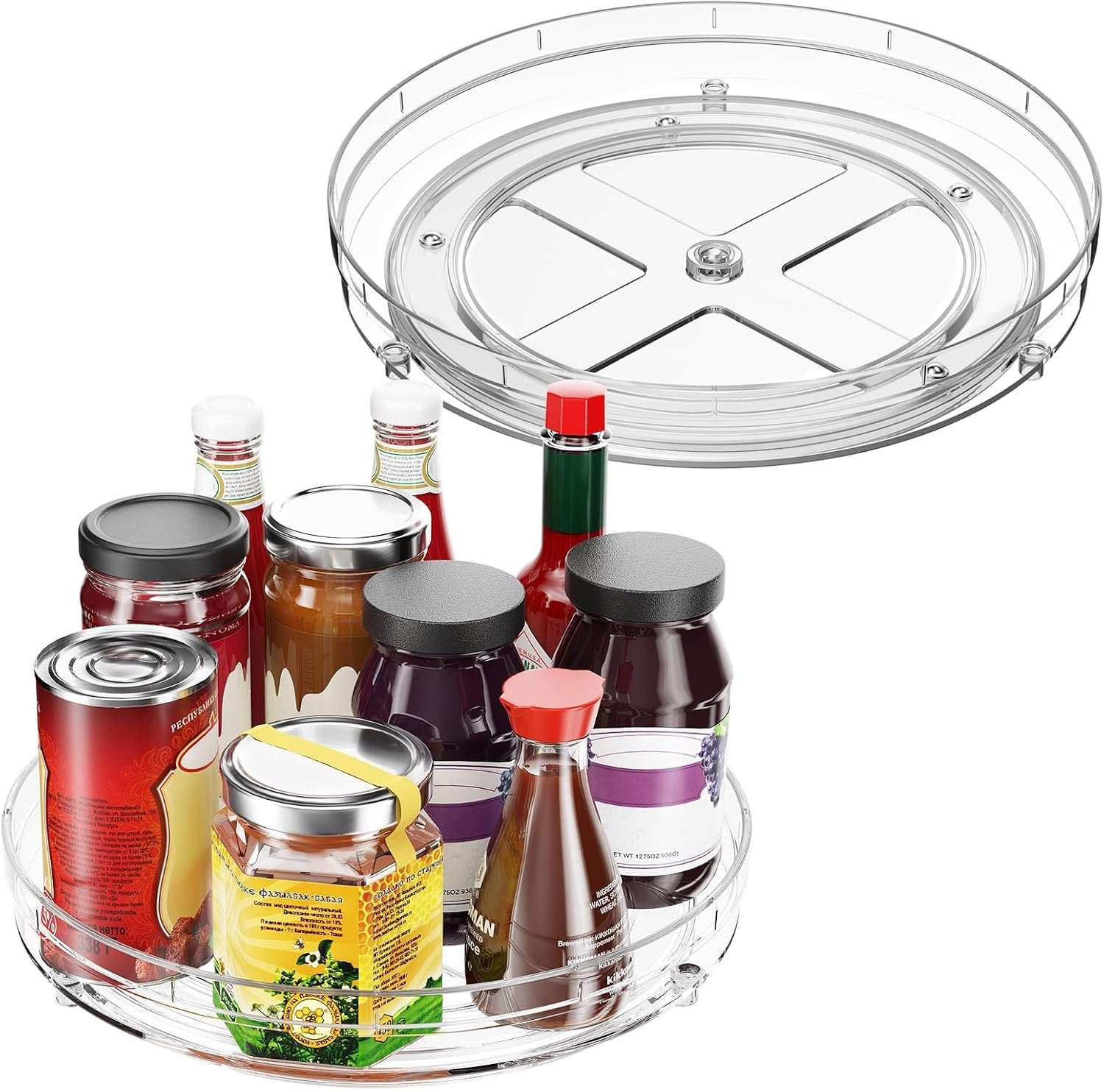 Optish 2 Pack 9.5″ Lazy Susan Organizer for Cabinet, Non-Skid Turntable | Fridge Organizer and Storage, Rotating Spice Organizer, for Pantry, Kitchen, Table Top, Countertop, Easy Access, Load 15 lbs