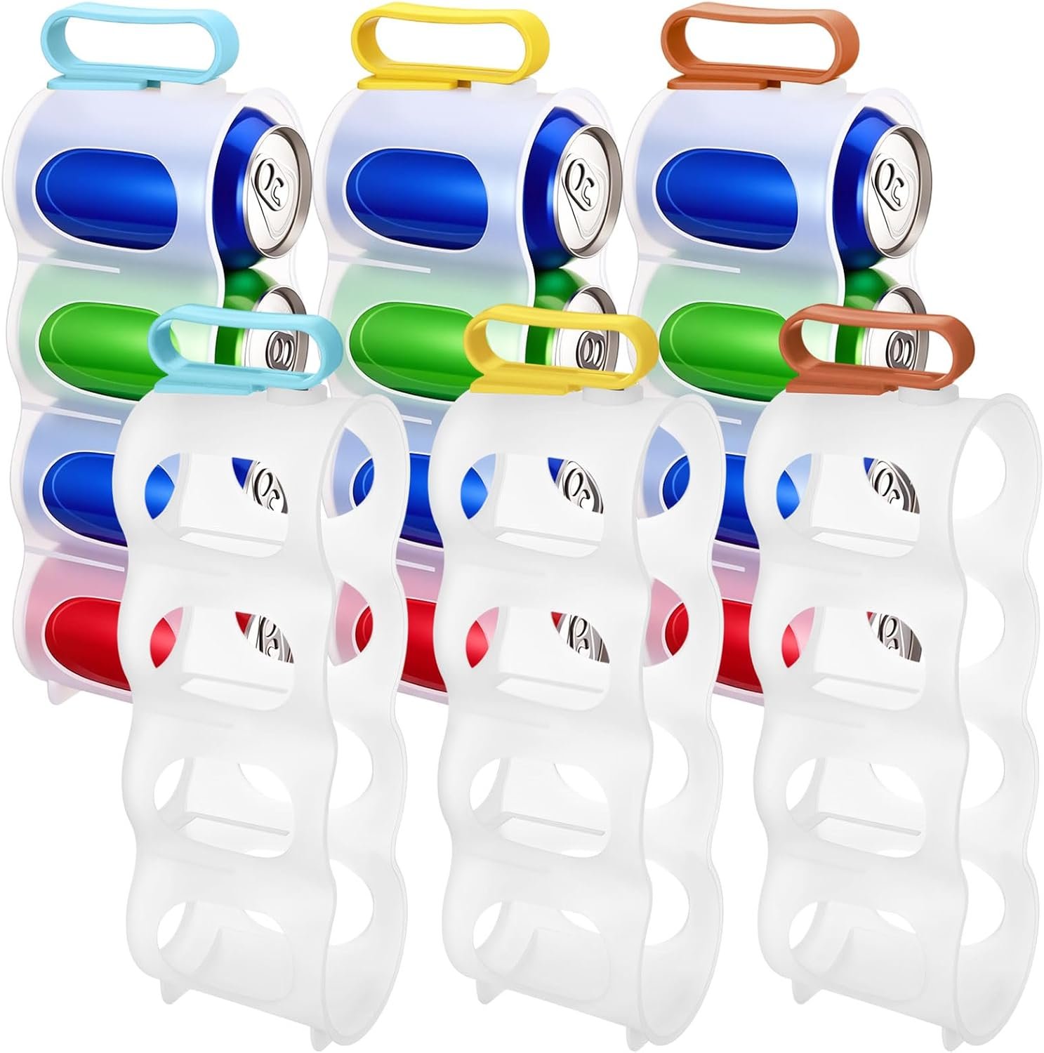 Novabright 6 Pcs Portable Soda Can Organizer 11 x 4.2 x 2.2 Beer Cans Holder with Handle 4-slot Plastic Soda Can Holder Dispenser Fridge Storage Sliding Rack for Refrigerator Shelf Kitchen (Colorful)