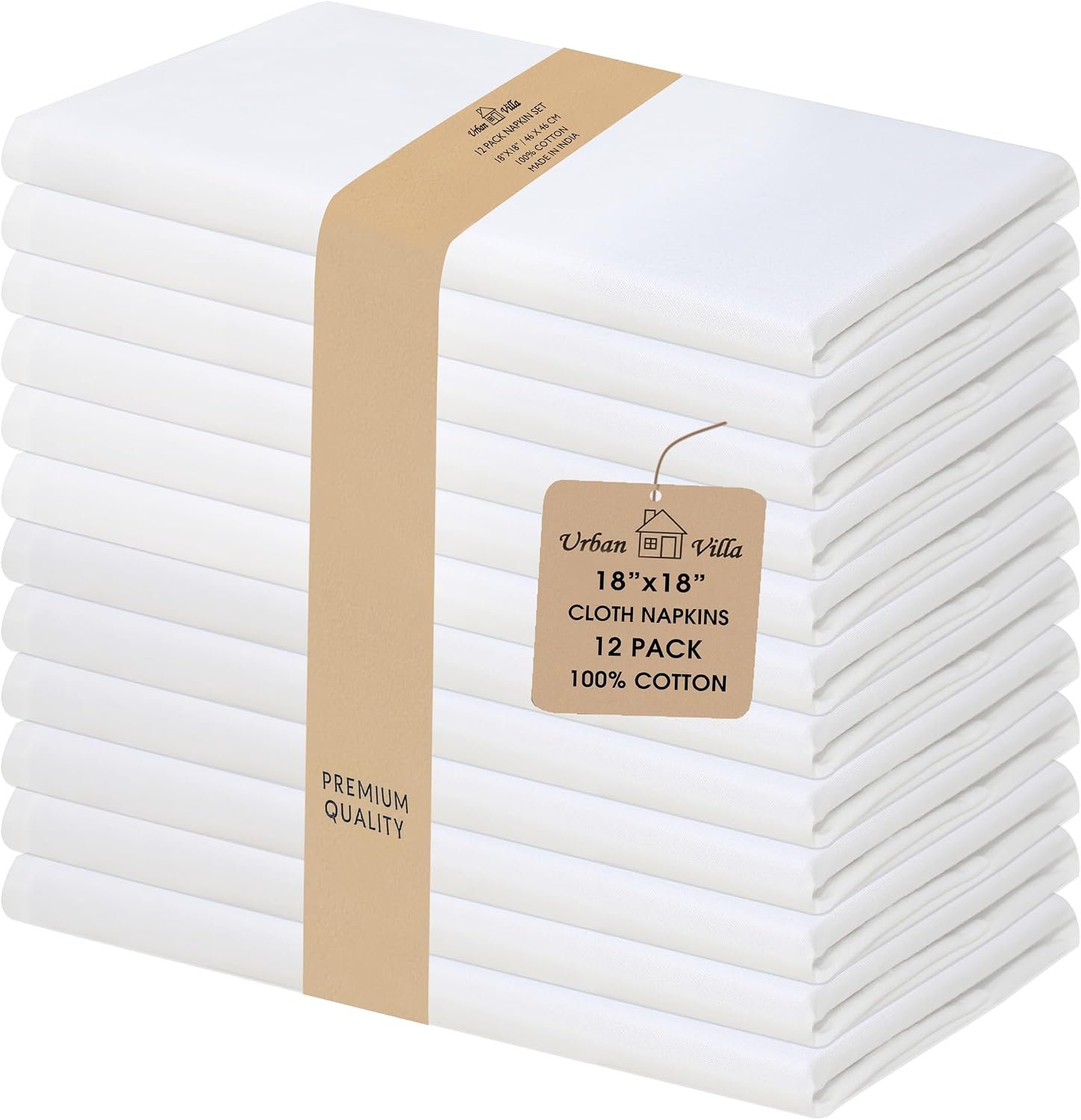 Urban Villa Cloth Napkins White 18×18 (Set of 12) Optcal White