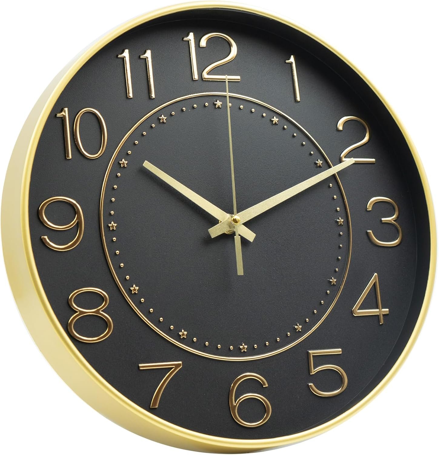 HZDHCLH 12 Inch Modern Wall Clock Battery Operated Silent Non Ticking | for Living Room Bedroom Kitchen Office School Classroom Decor (Black Gold)