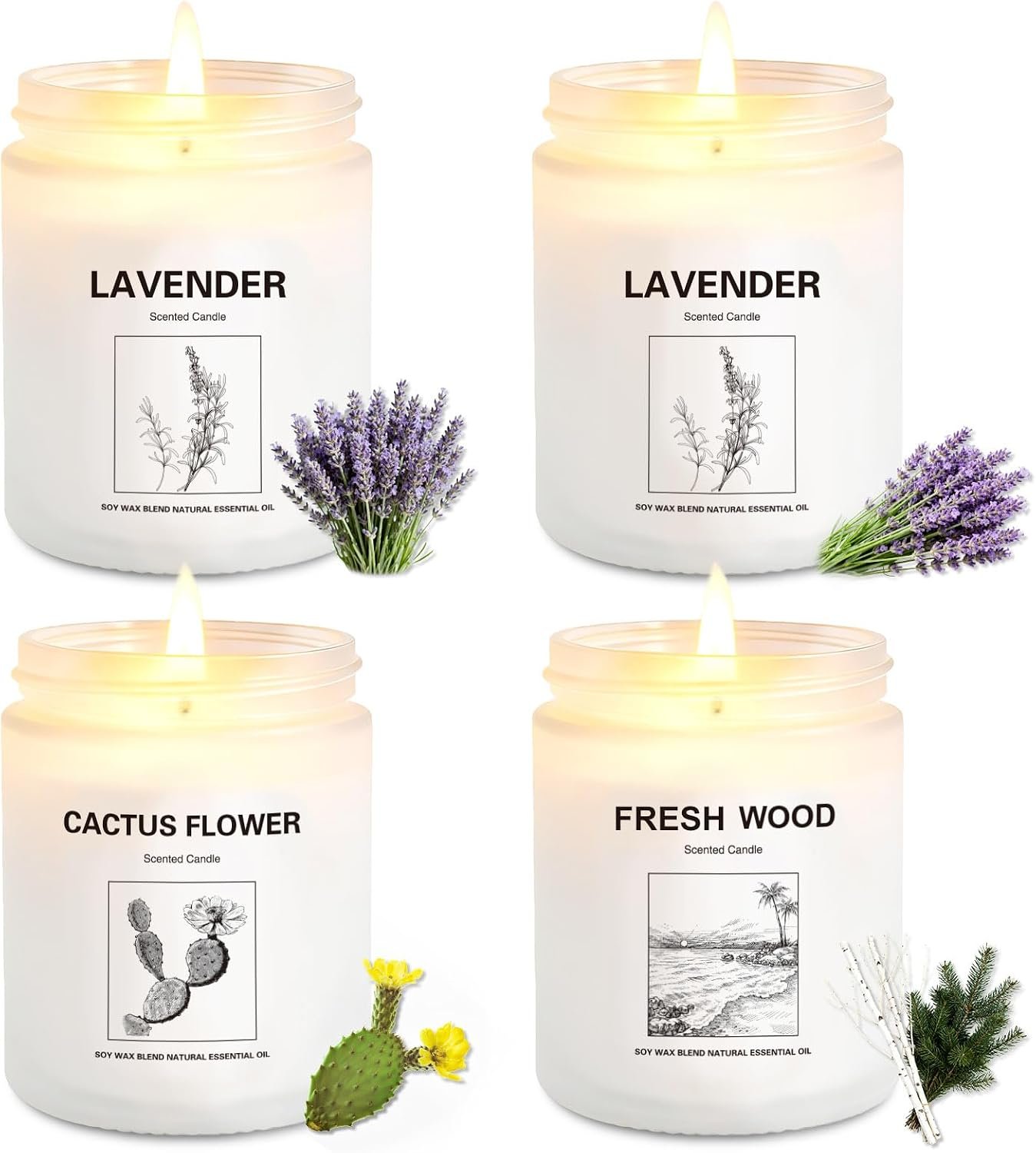 Scented Candles for Home,4 Pack Soy Candle Gift Set with 4 Fragrance Scents,Aromatherapy Lavender Floral & Wood Candles for Relaxation,Long Lasting Spa Candles for Bedroom Bathroom Gifts for Women | Aromatherapy Lavender Floral & Wood Candles for Relaxation,Long Lasting Spa Candles for Bedroom Bathroom Gifts for Women