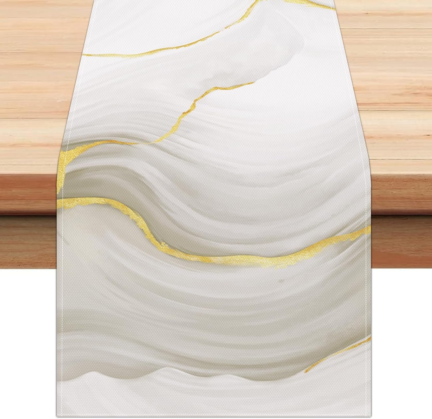 Bonhause Grey White Gold Marble Table Runner 13×72 Inch Marble Modern Abstract Art Kitchen Dining Table Decoration for Indoor Outdoor Home Party Decor
